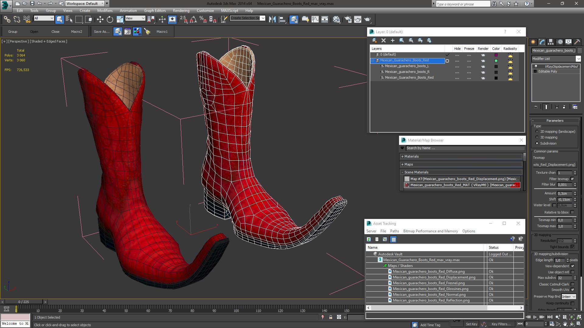 3D Mexican Guarachero Boots Red model