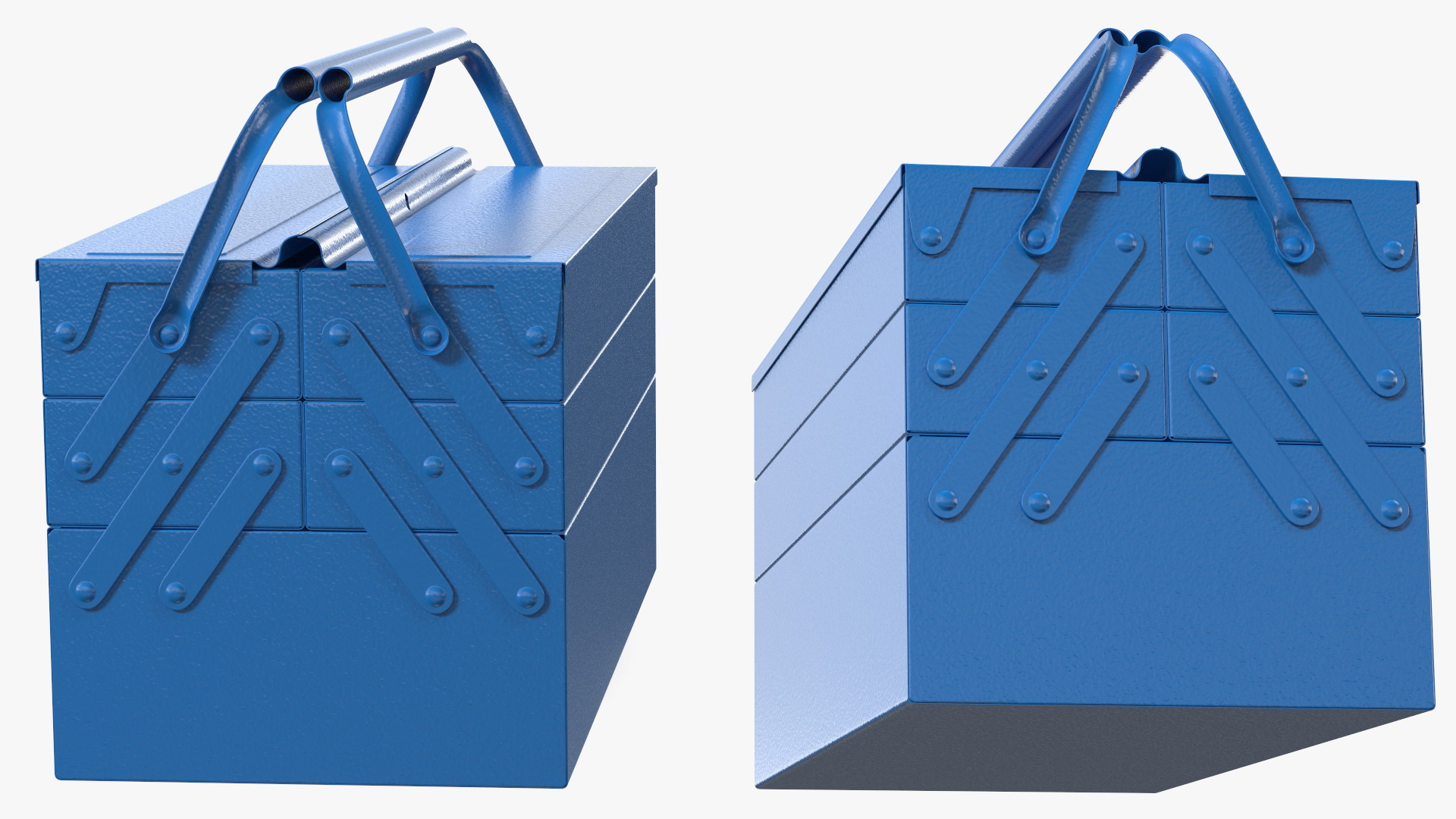 3D model Steel Toolbox with 5 Compartments Blue Rigged