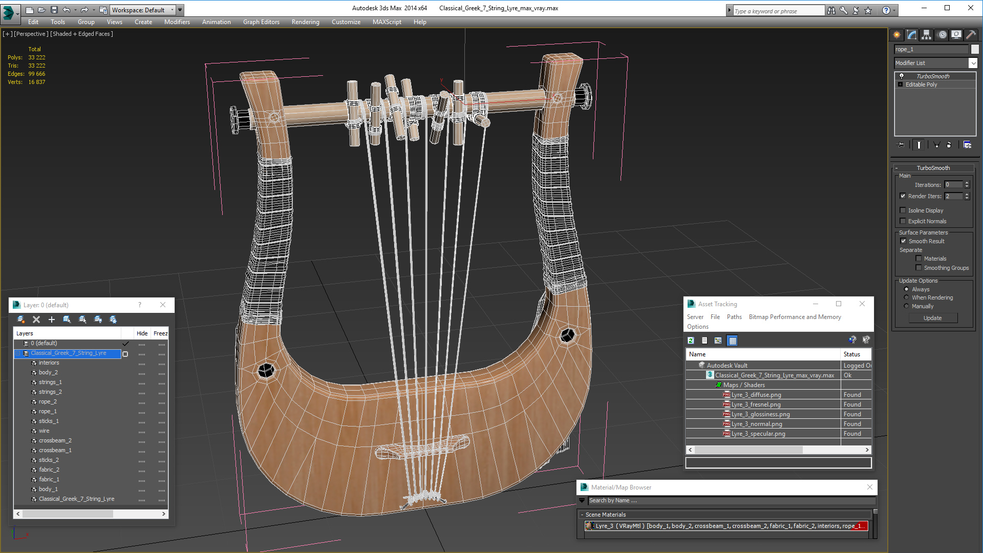 Classical Greek 7 String Lyre 3D model