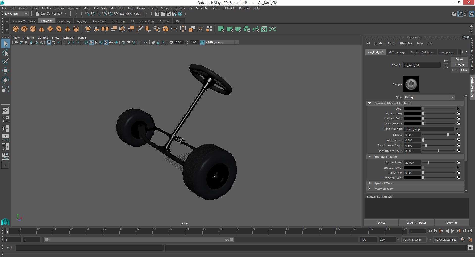 3D model Kart Front Steering Wheel Axle