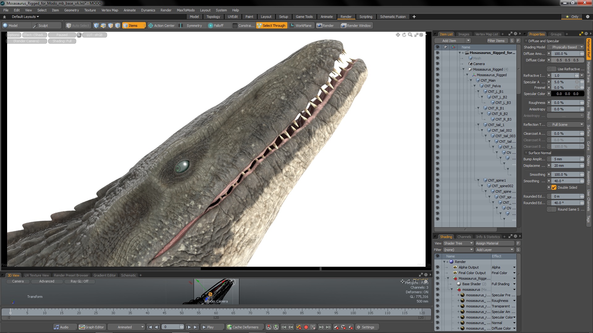 3D Mosasaurus Rigged for Modo