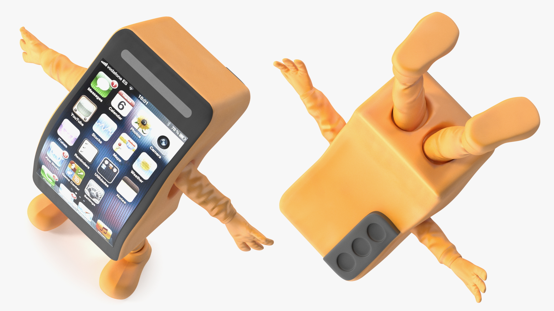 Orange Mobile Phone Mascot Happy Pose 3D