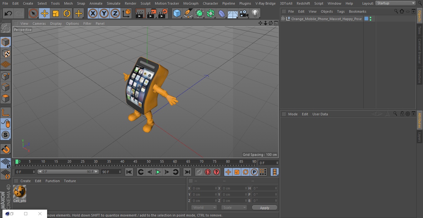 Orange Mobile Phone Mascot Happy Pose 3D