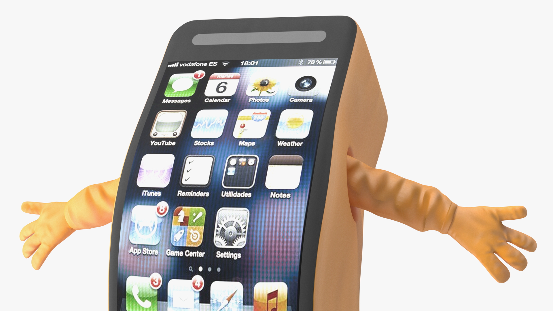 Orange Mobile Phone Mascot Happy Pose 3D