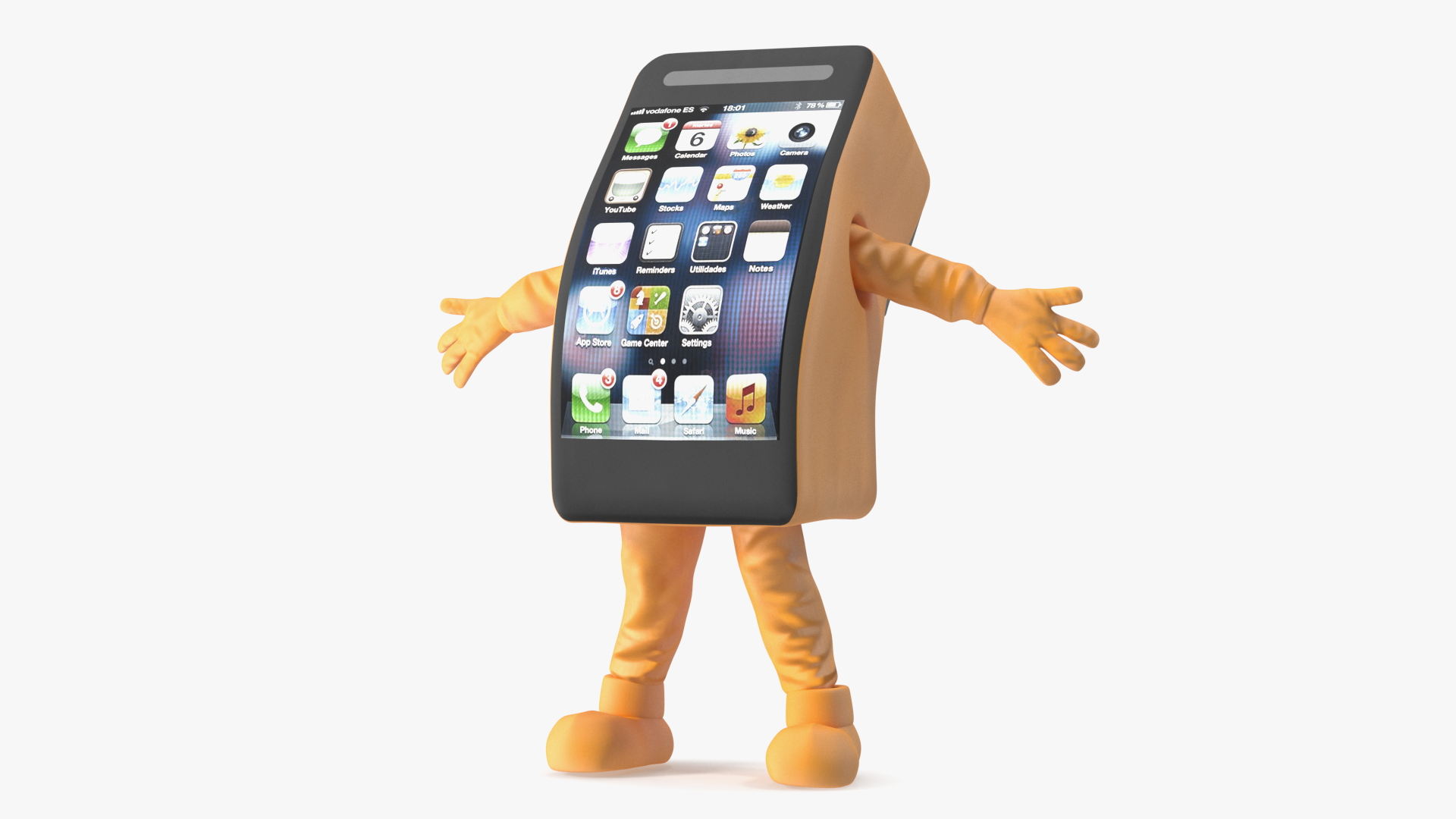 Orange Mobile Phone Mascot Happy Pose 3D