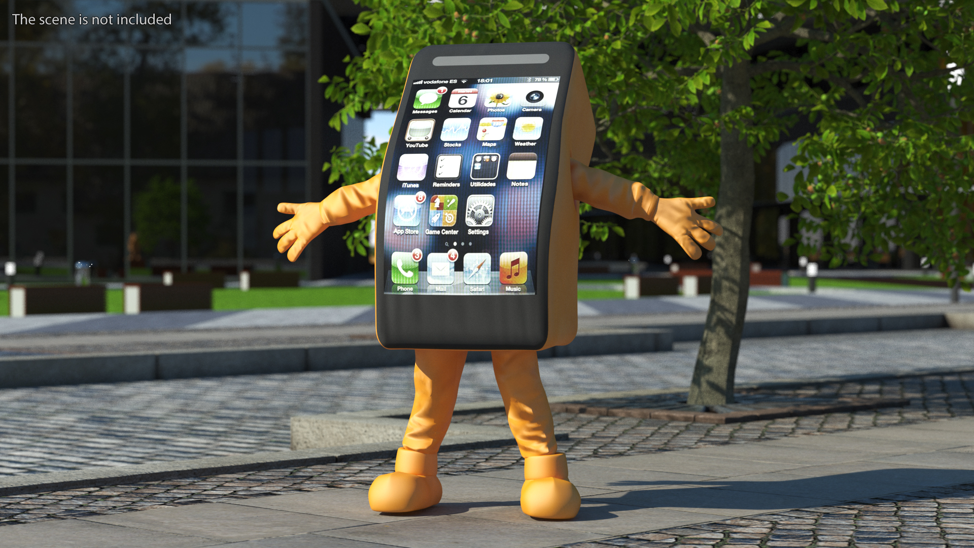 Orange Mobile Phone Mascot Happy Pose 3D