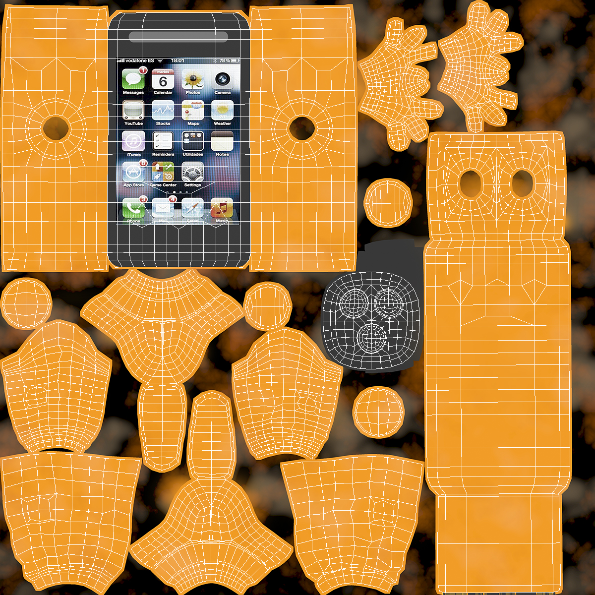 Orange Mobile Phone Mascot Happy Pose 3D