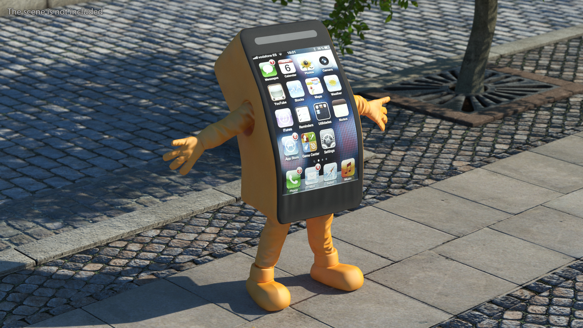 Orange Mobile Phone Mascot Happy Pose 3D