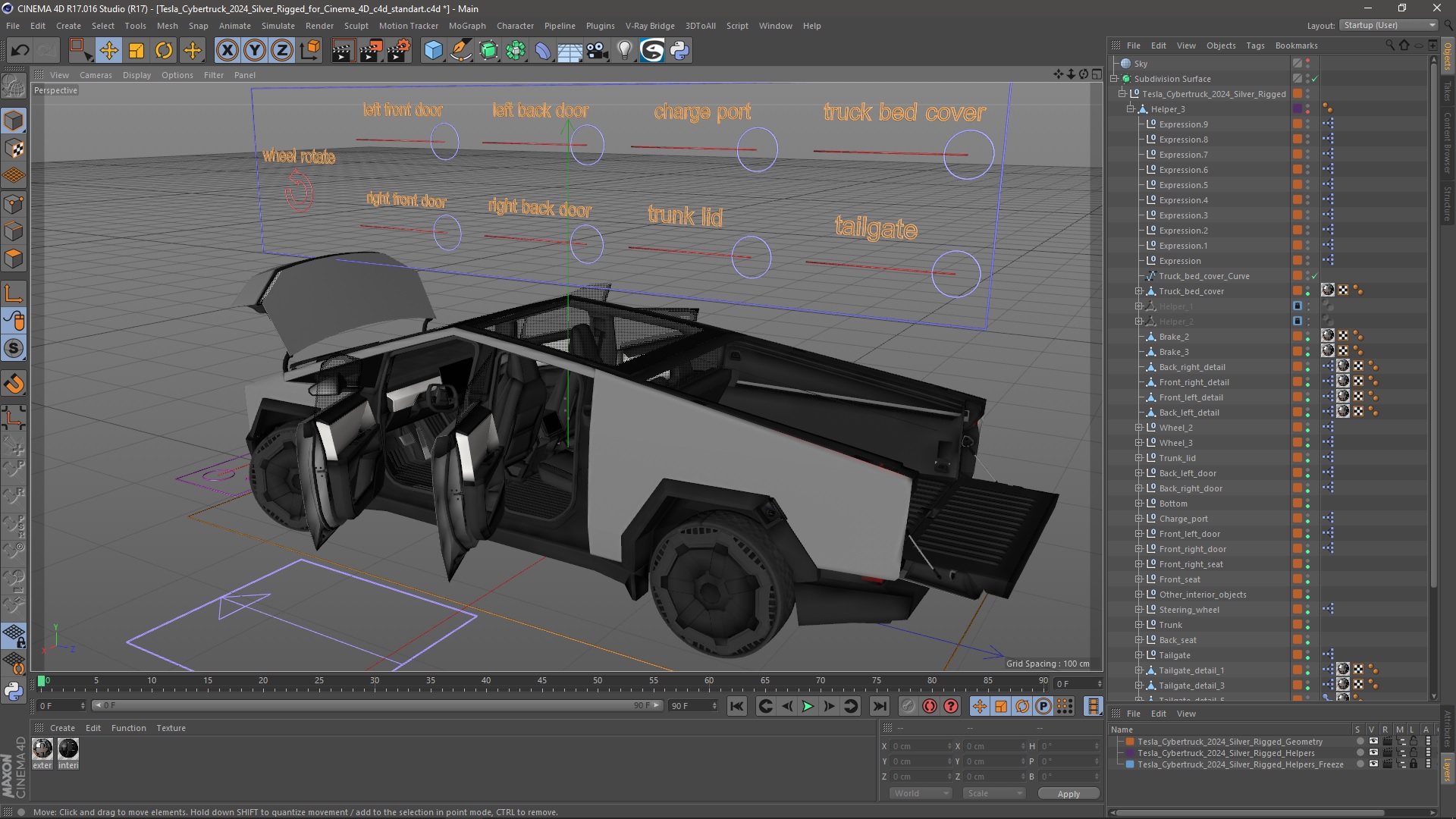 Tesla Cybertruck 2024 Silver Rigged for Cinema 4D 3D model