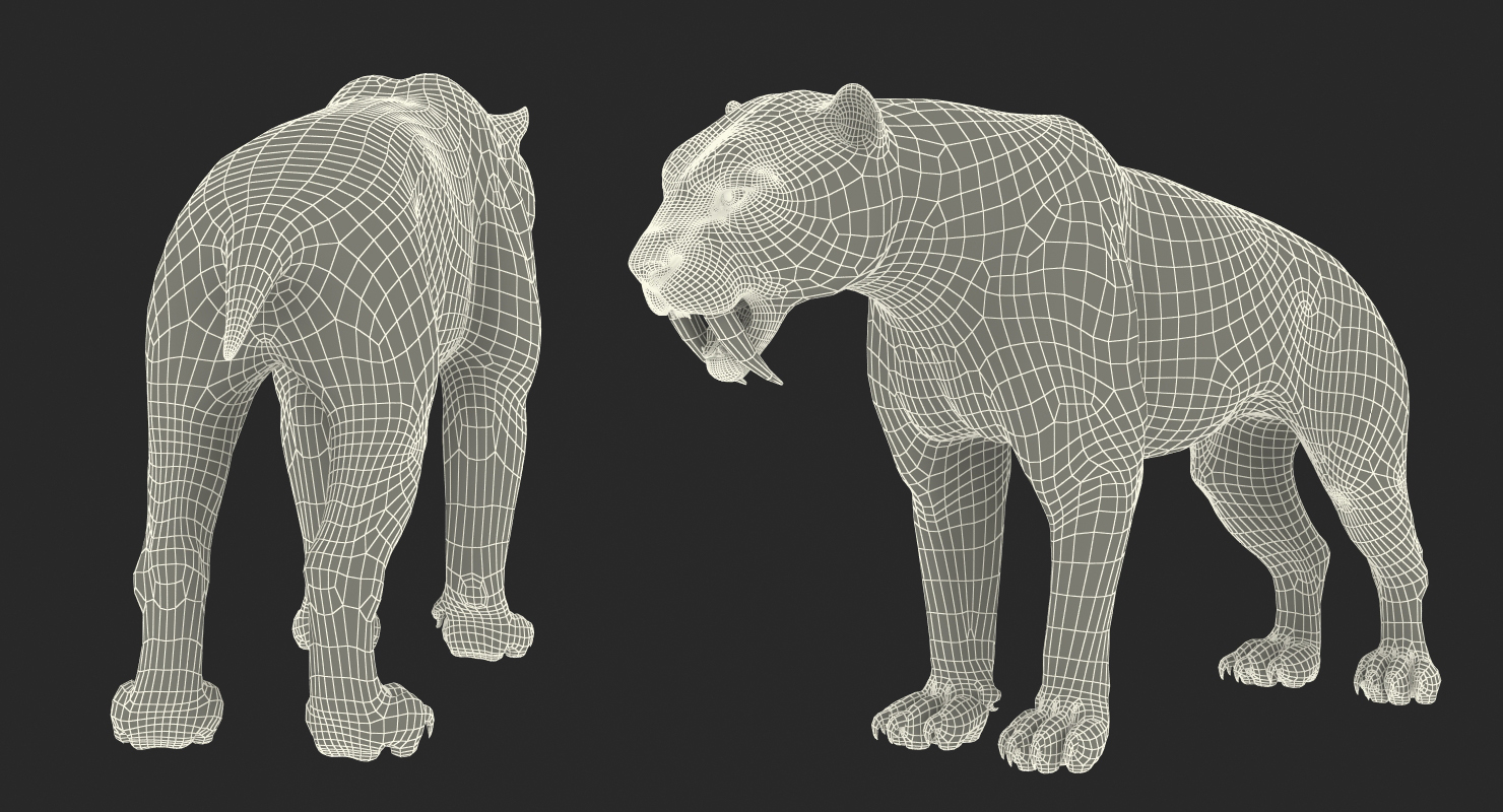 3D Arctic Saber Tooth Cat with Fur