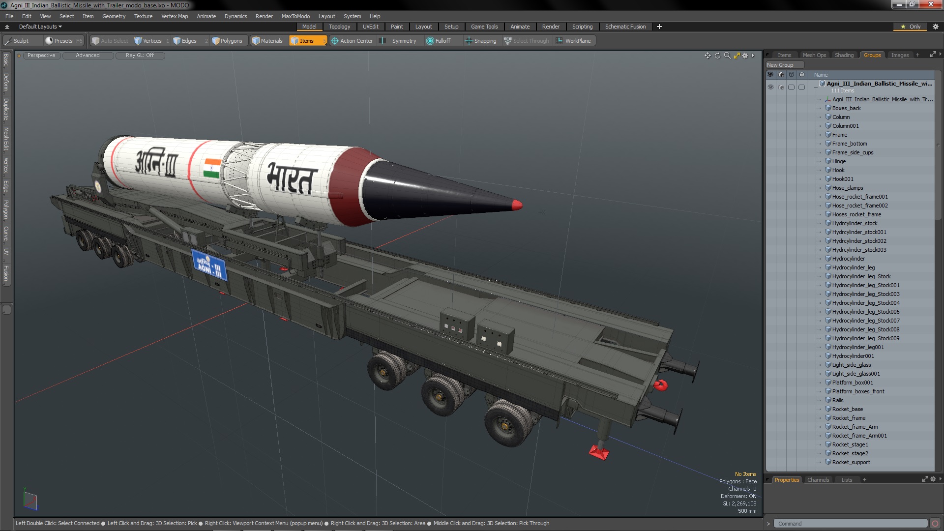 3D Agni III Indian Ballistic Missile with Trailer