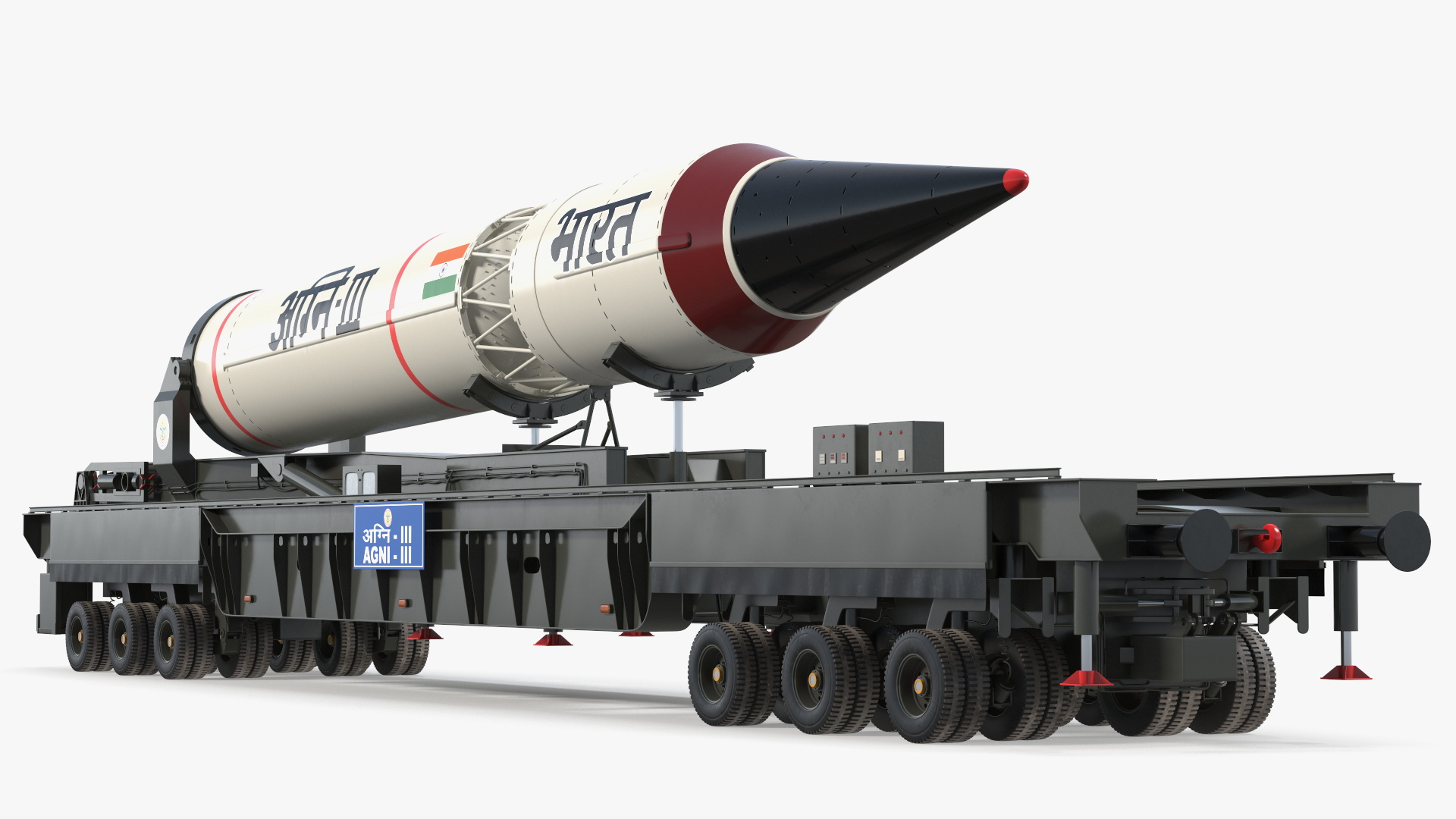 3D Agni III Indian Ballistic Missile with Trailer