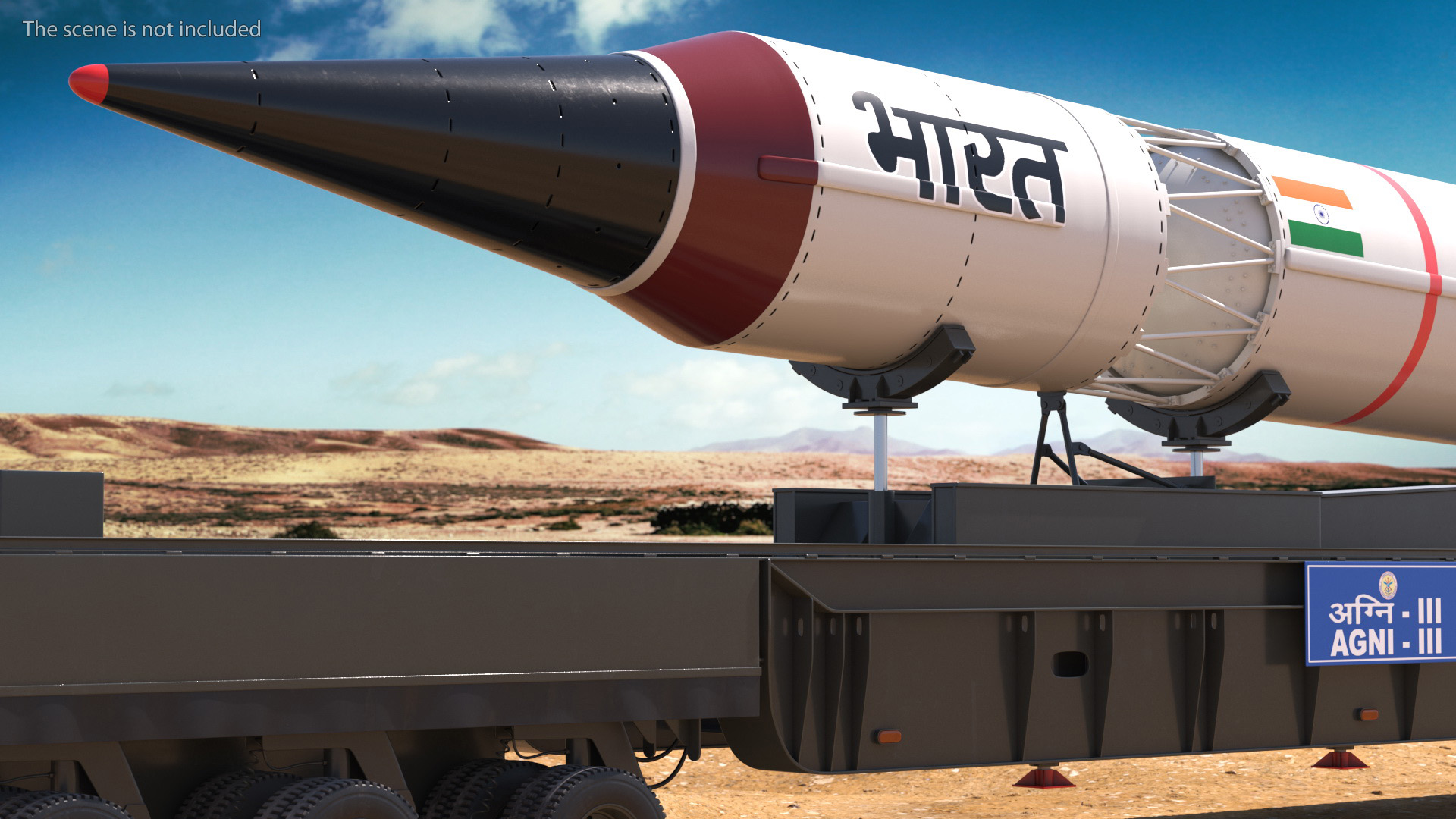 3D Agni III Indian Ballistic Missile with Trailer