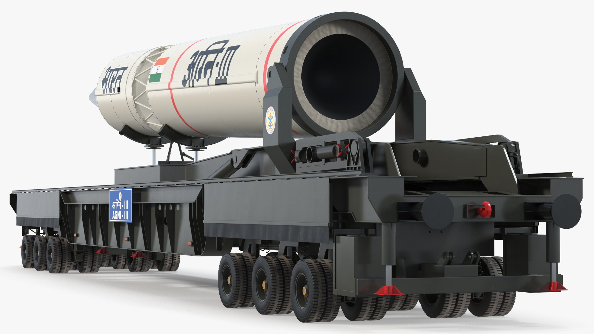 3D Agni III Indian Ballistic Missile with Trailer