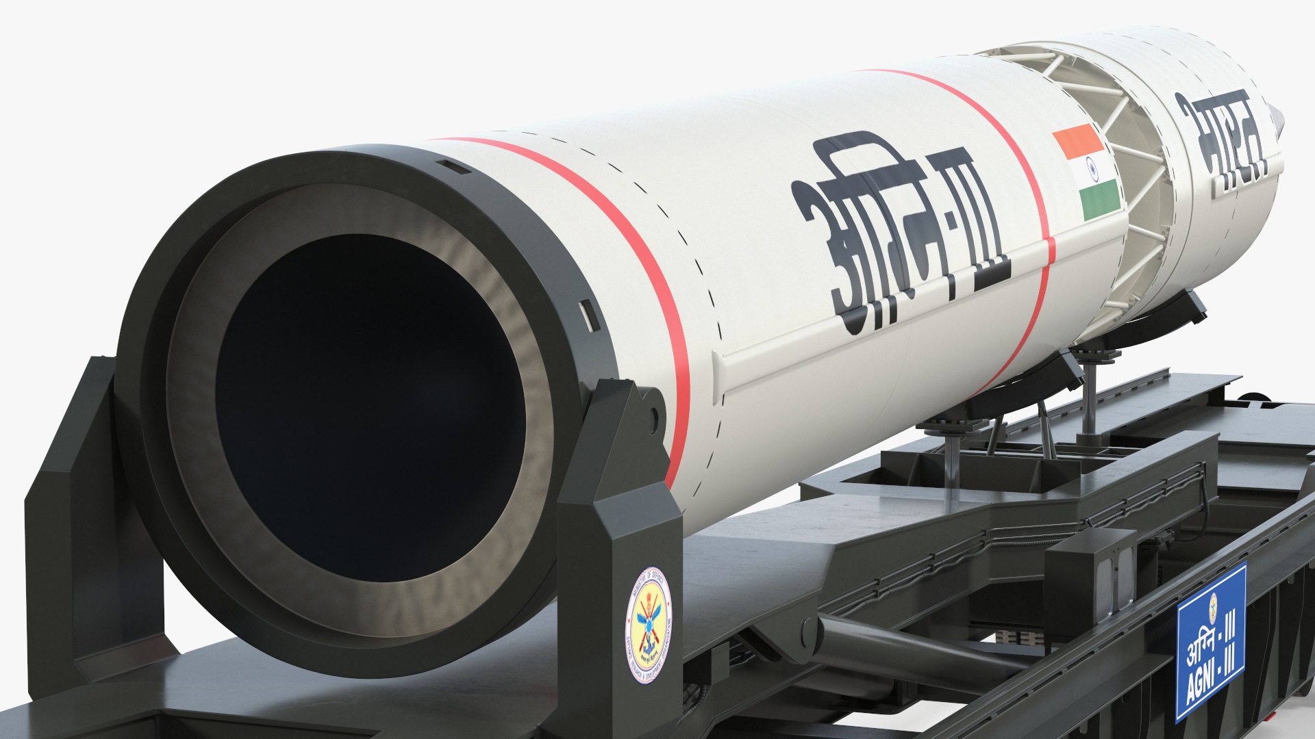 3D Agni III Indian Ballistic Missile with Trailer