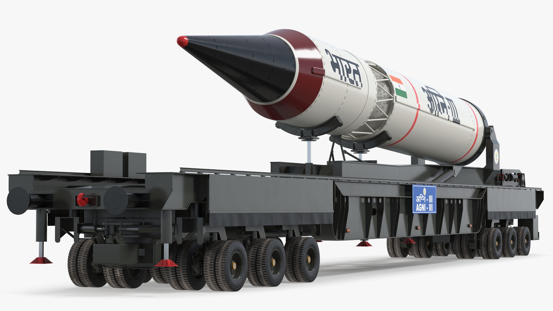 3D Agni III Indian Ballistic Missile with Trailer