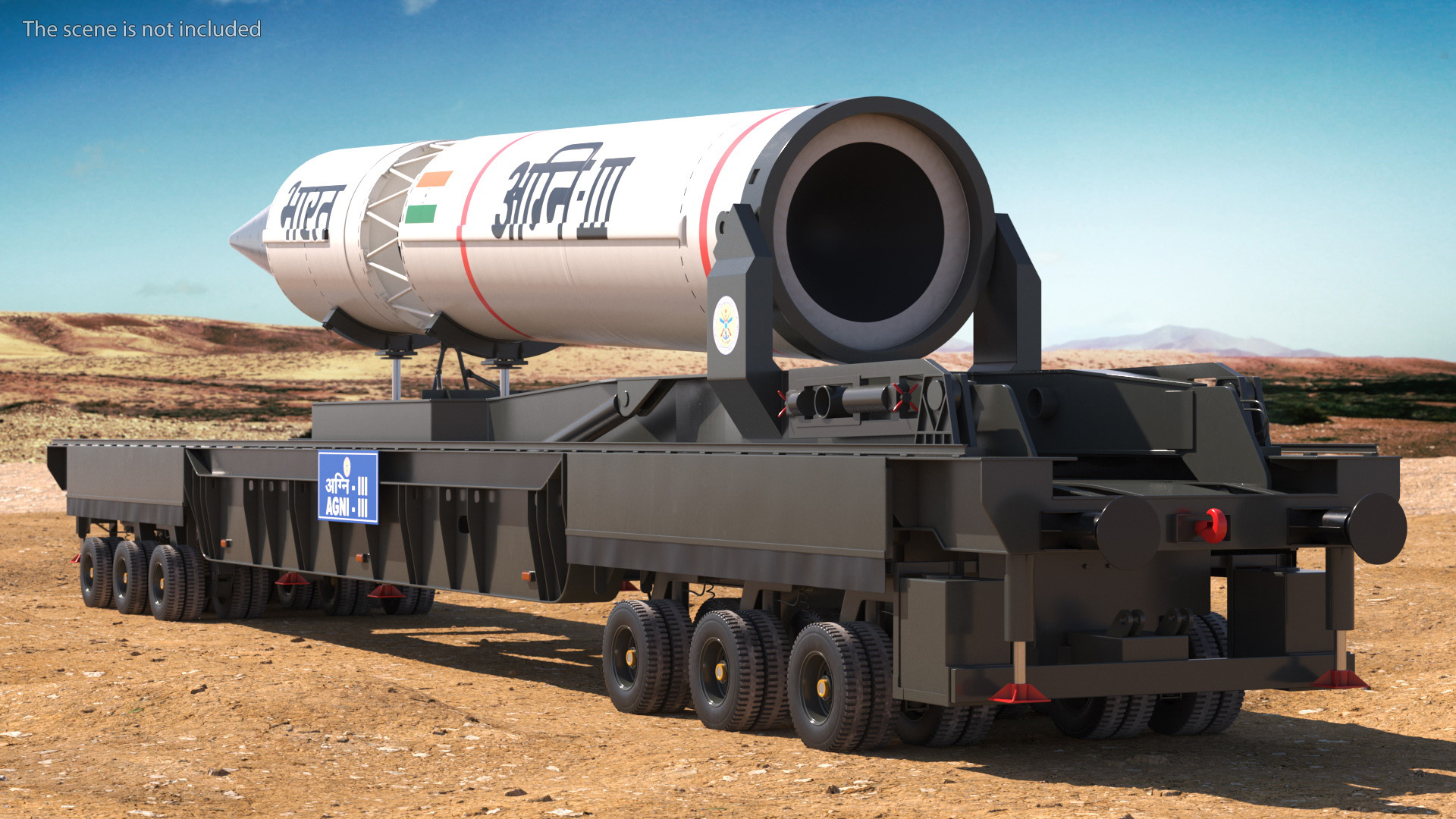 3D Agni III Indian Ballistic Missile with Trailer