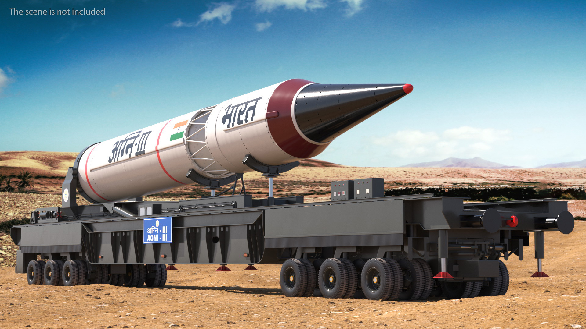 3D Agni III Indian Ballistic Missile with Trailer