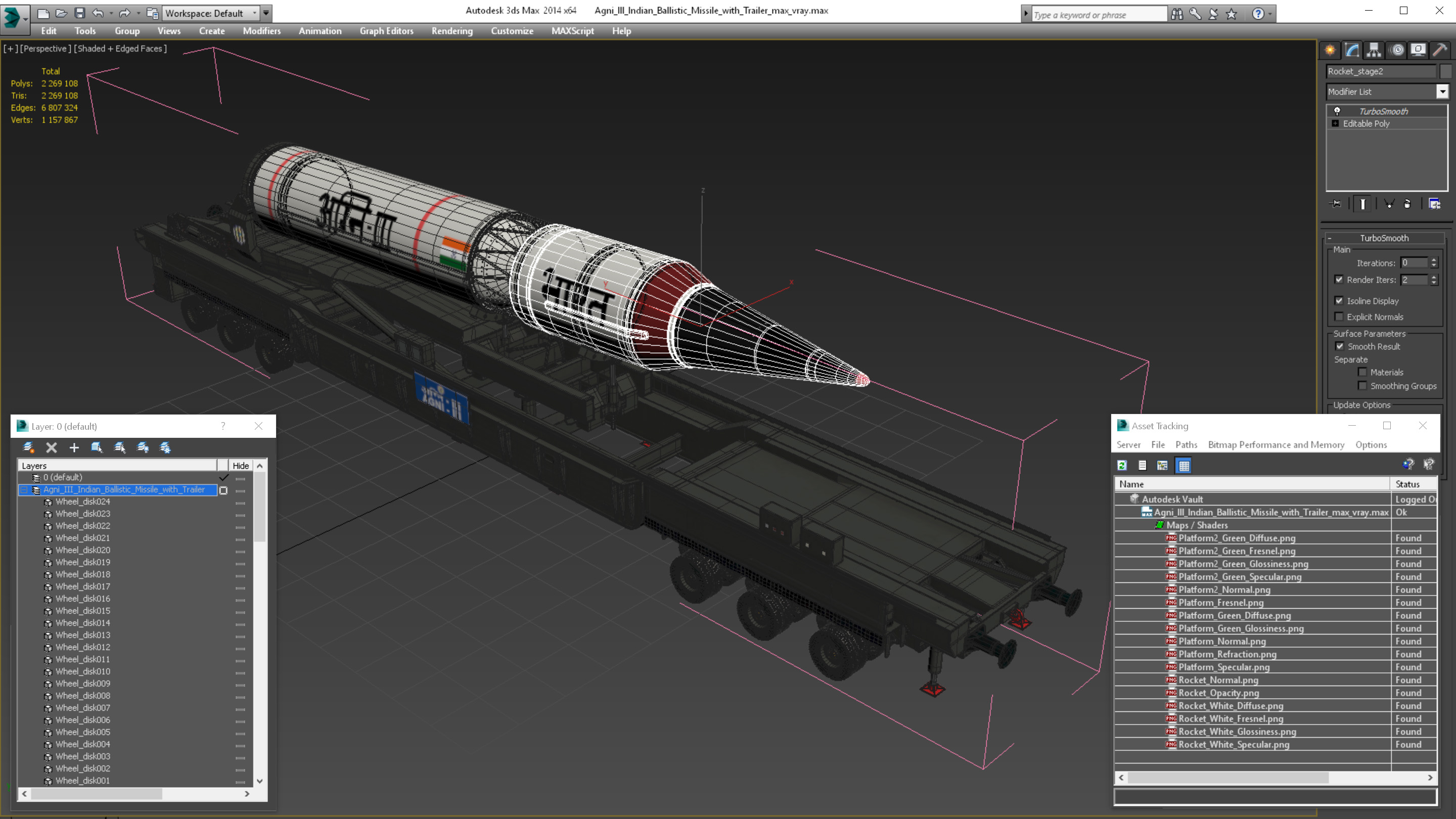 3D Agni III Indian Ballistic Missile with Trailer