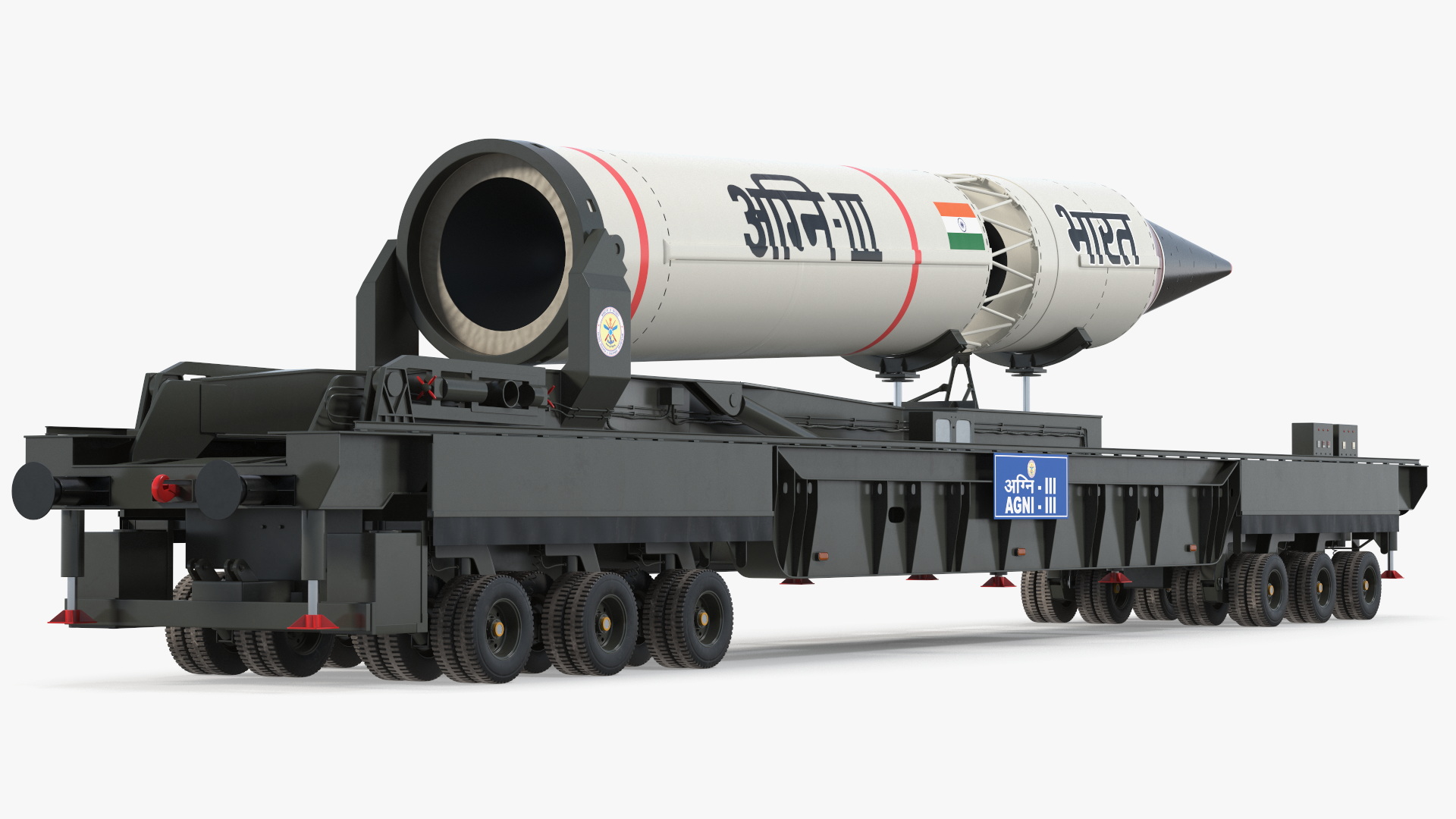 3D Agni III Indian Ballistic Missile with Trailer