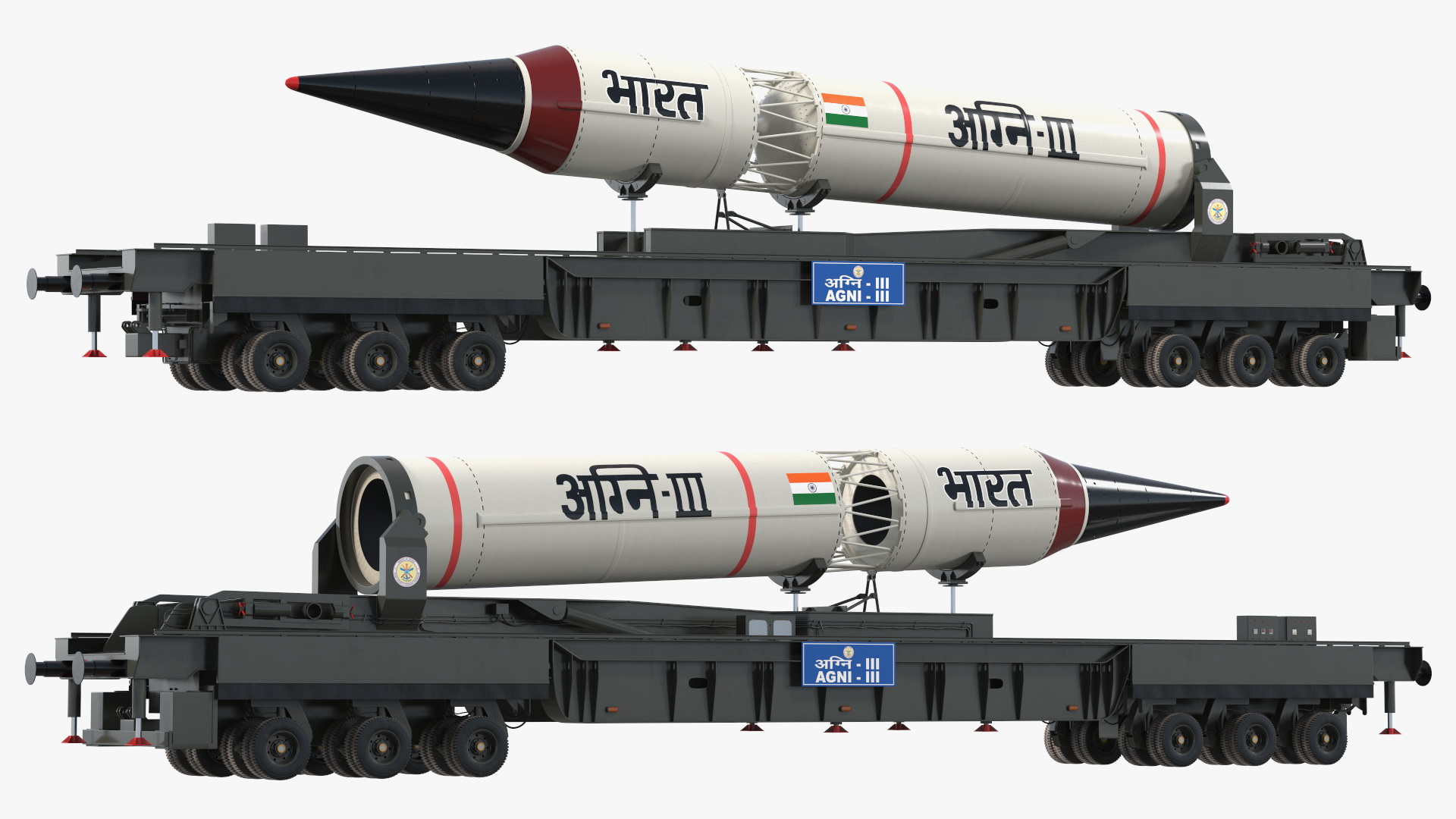 3D Agni III Indian Ballistic Missile with Trailer