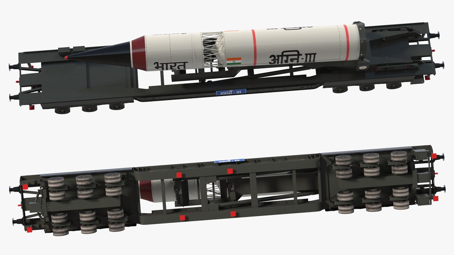 3D Agni III Indian Ballistic Missile with Trailer