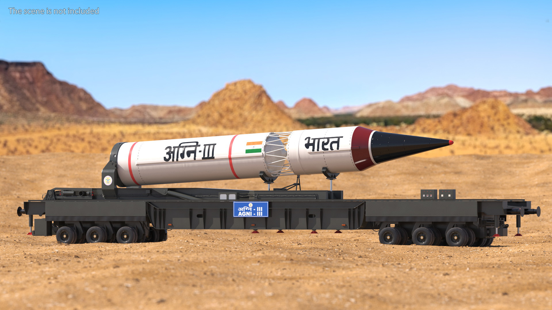 3D Agni III Indian Ballistic Missile with Trailer