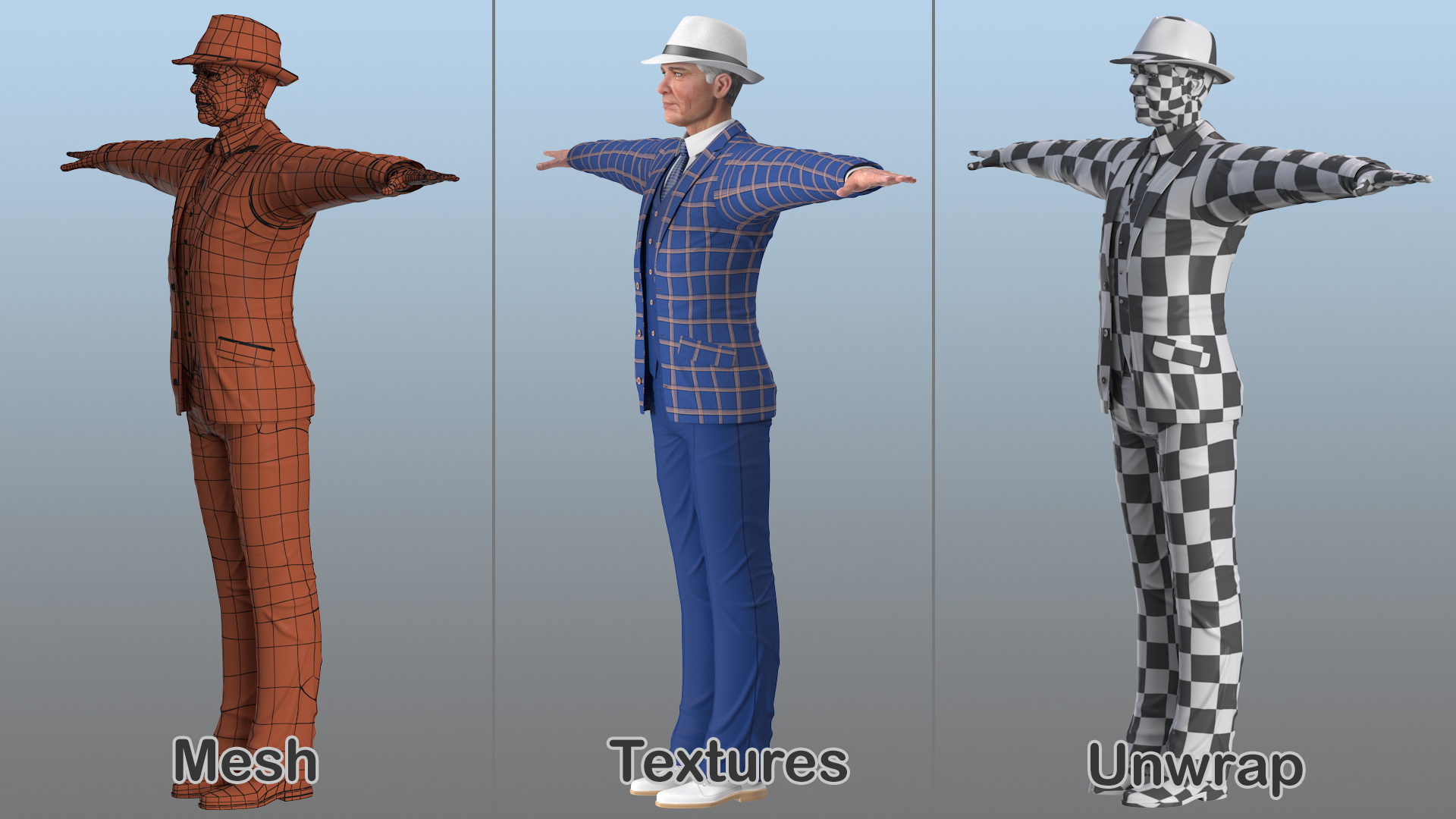 3D Elderly Man Leisure Suit T Pose