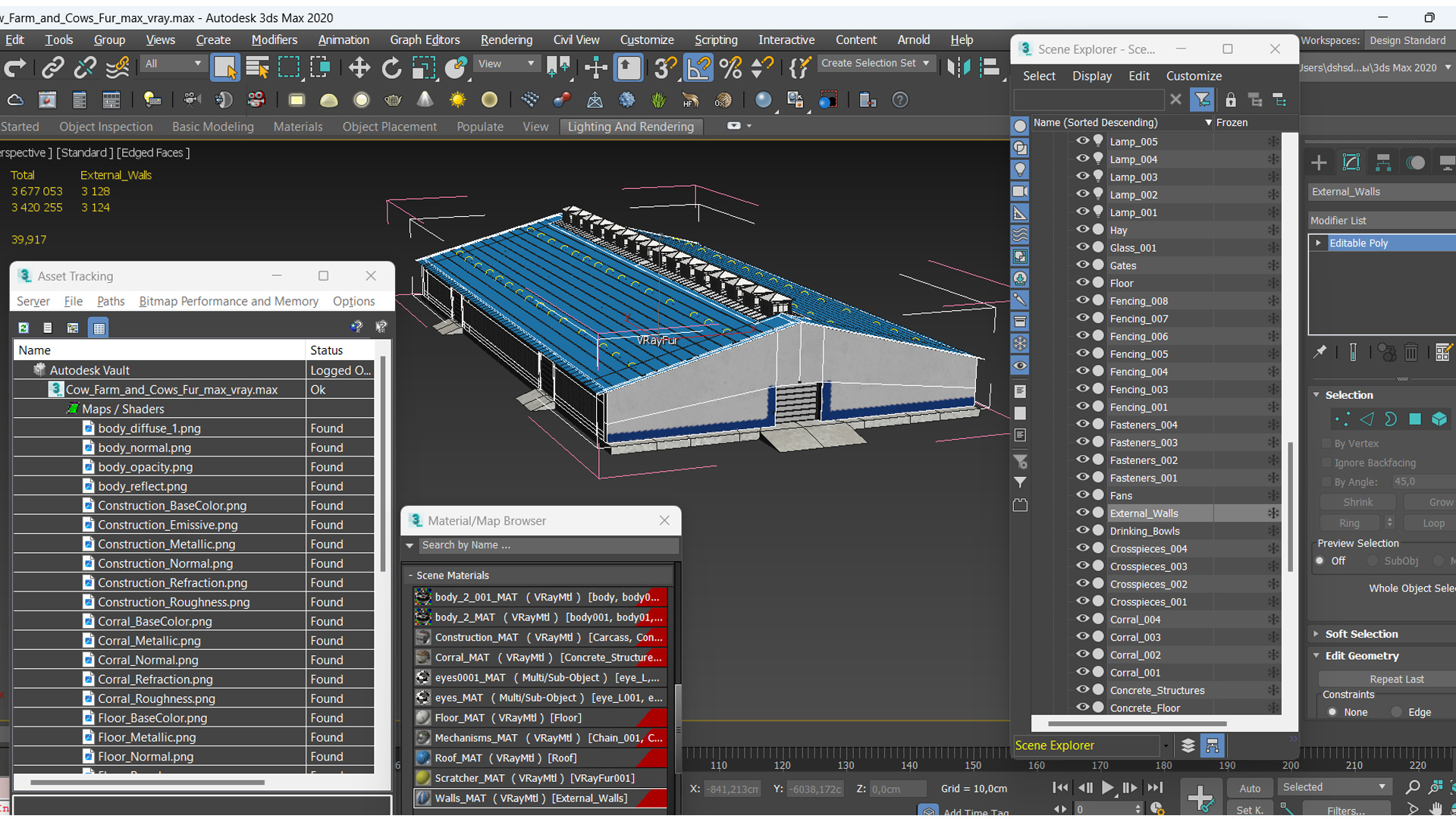 3D Cow Farm and Cows Fur