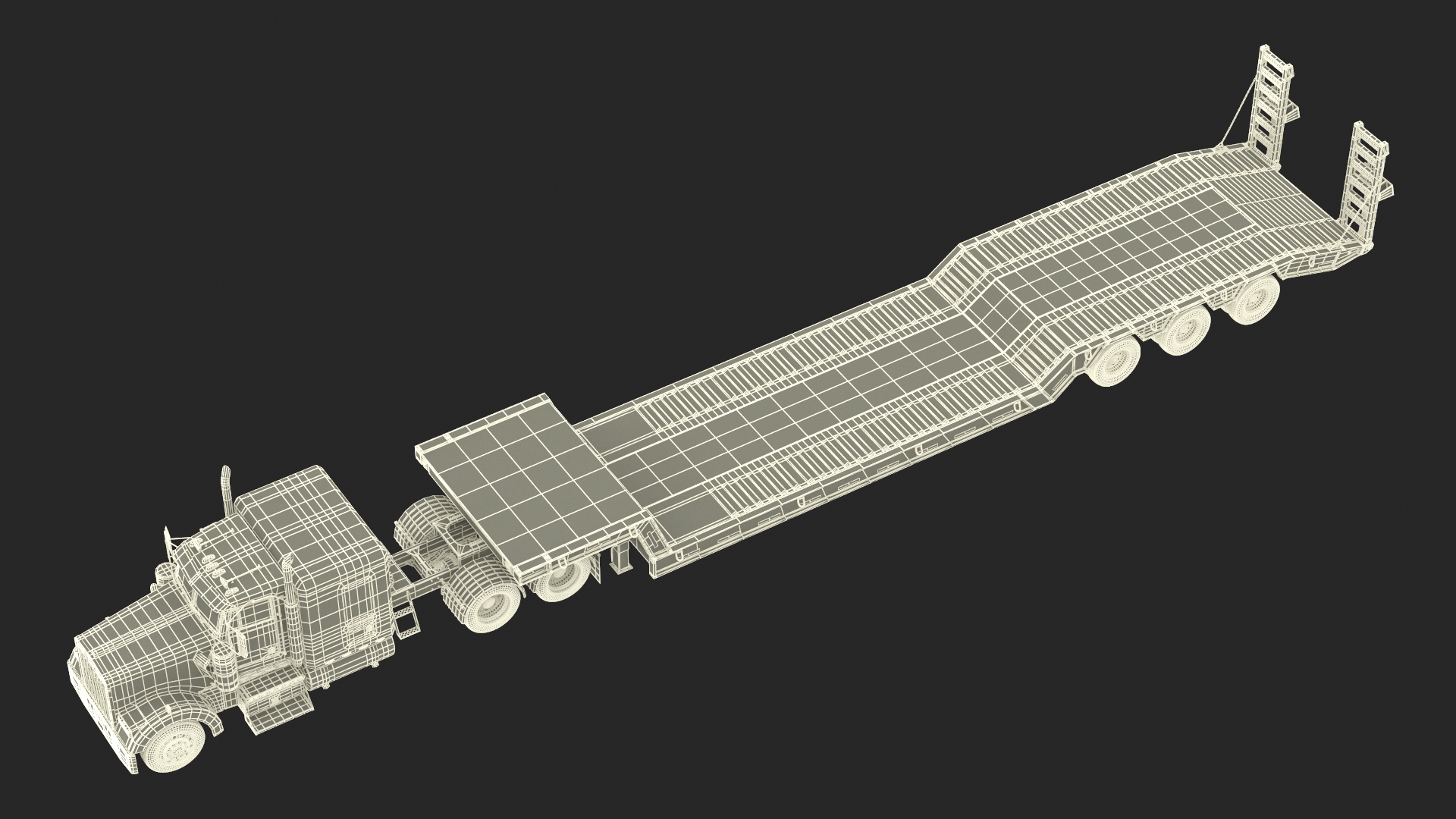 3D Semi Truck with Flatbed Trailer