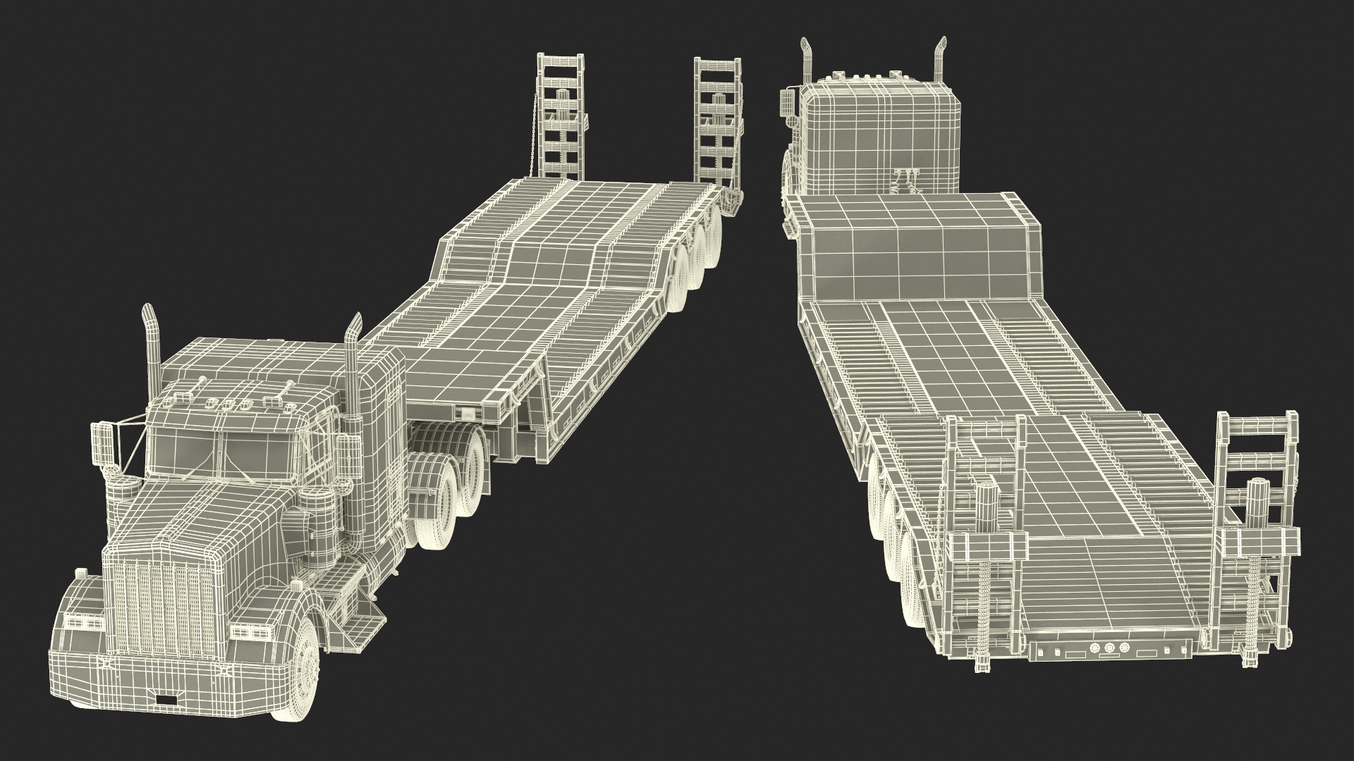 3D Semi Truck with Flatbed Trailer