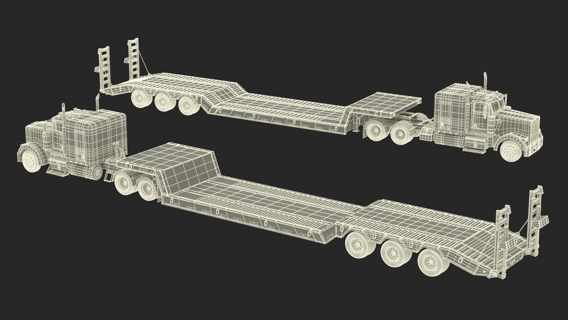 3D Semi Truck with Flatbed Trailer