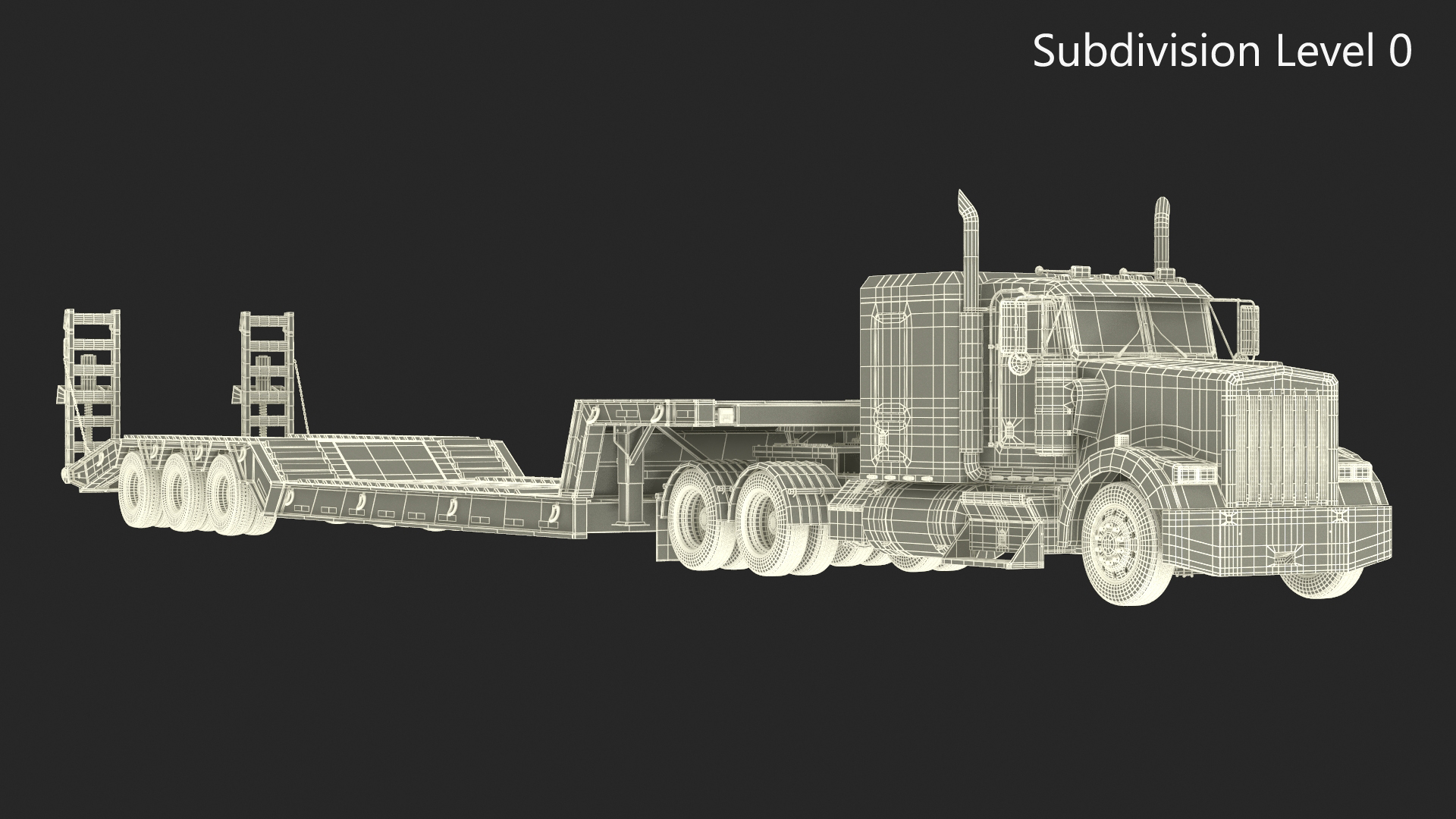 3D Semi Truck with Flatbed Trailer