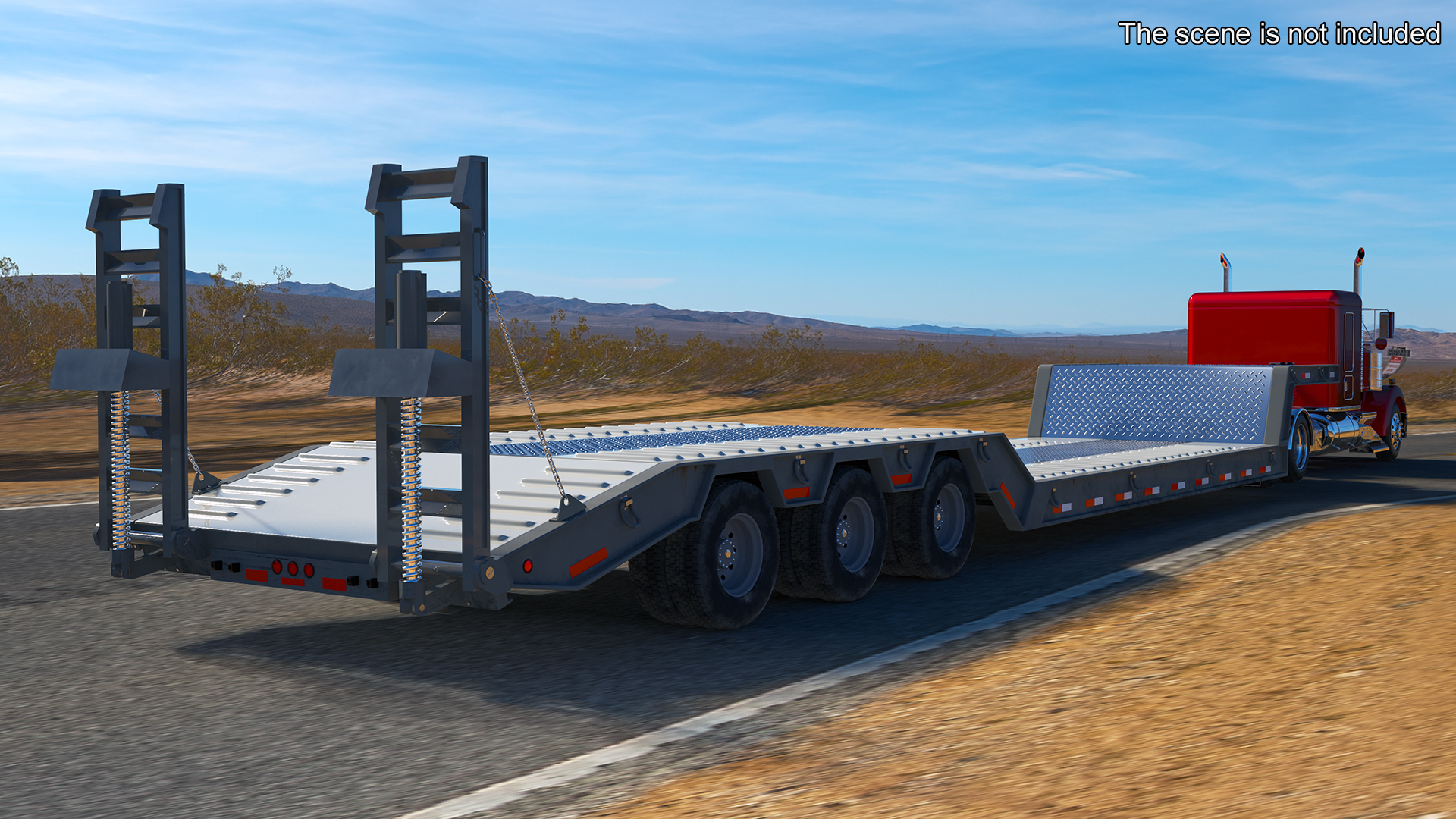 3D Semi Truck with Flatbed Trailer