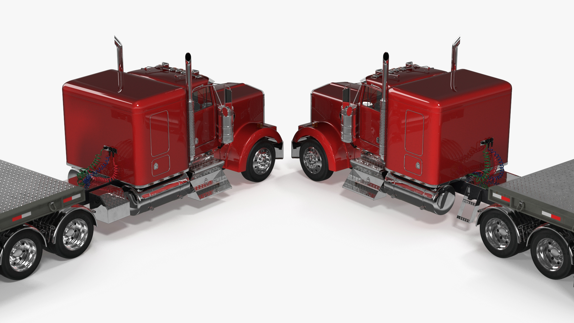 3D Semi Truck with Flatbed Trailer