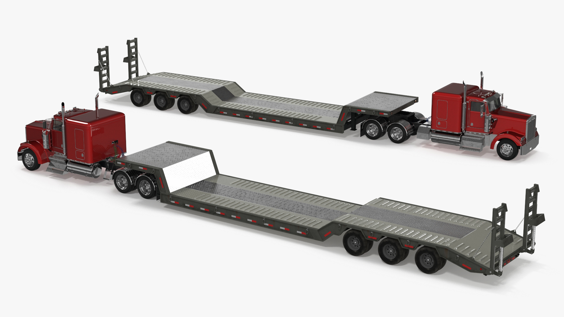 3D Semi Truck with Flatbed Trailer