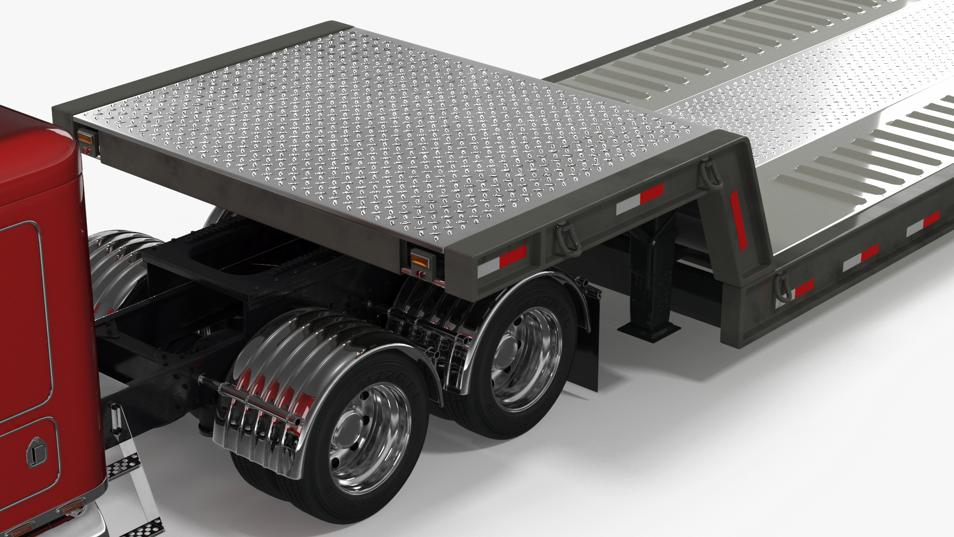 3D Semi Truck with Flatbed Trailer