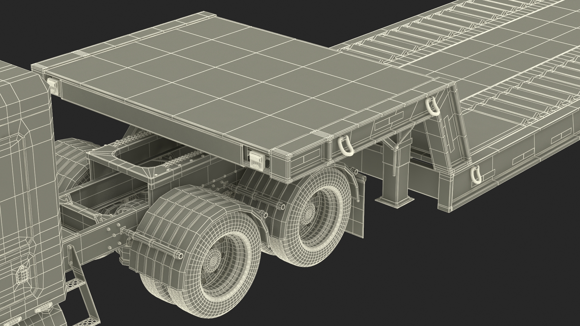 3D Semi Truck with Flatbed Trailer