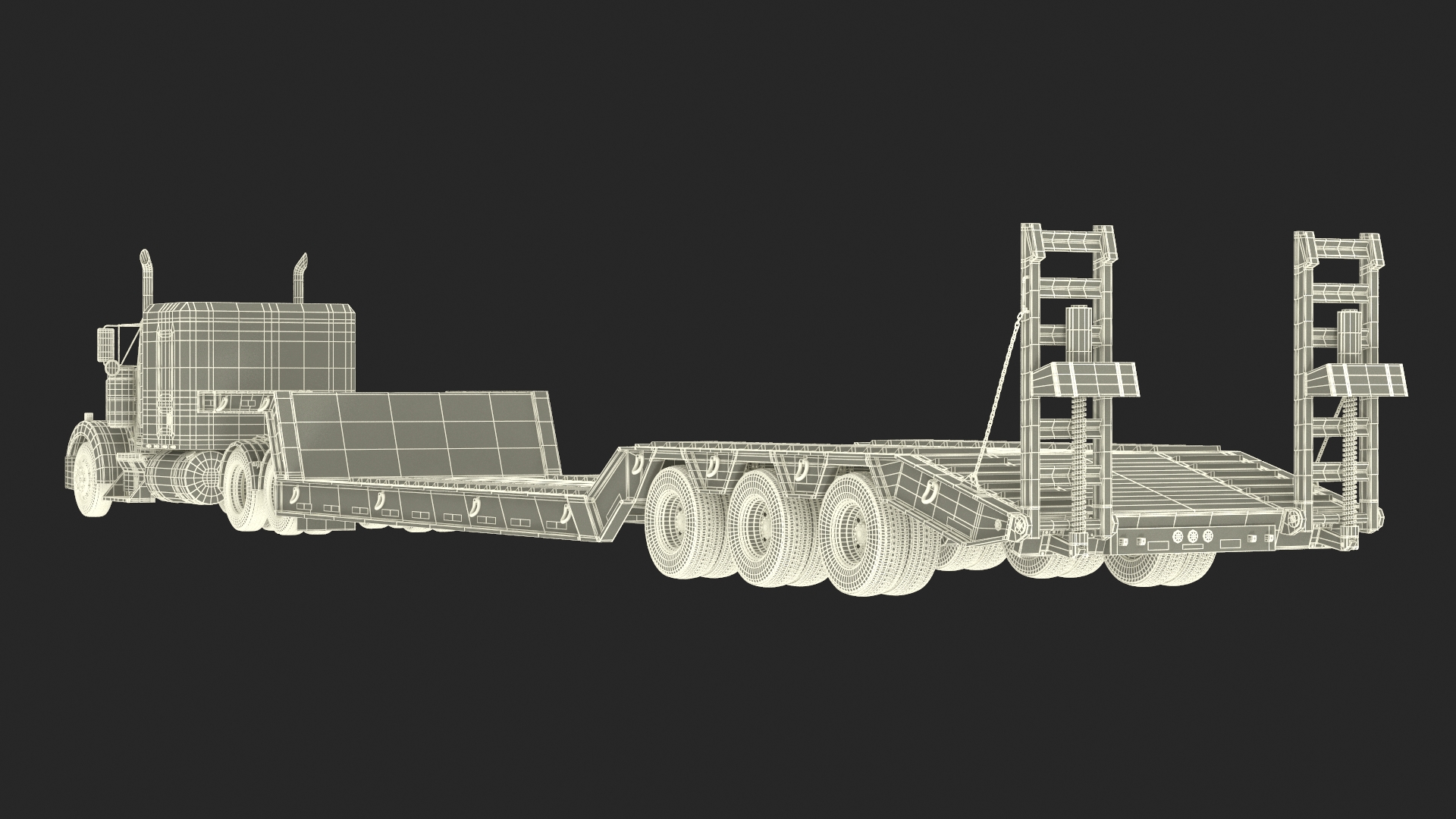 3D Semi Truck with Flatbed Trailer