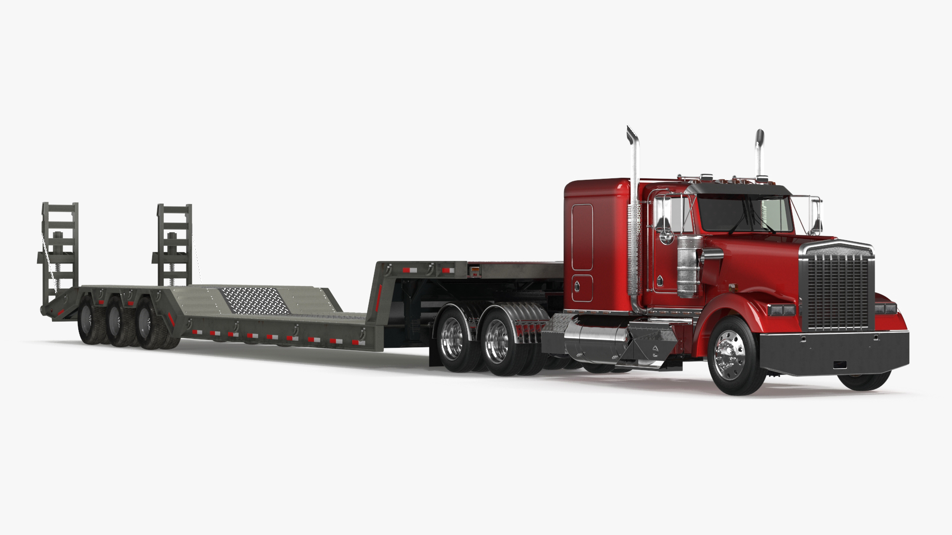 3D Semi Truck with Flatbed Trailer