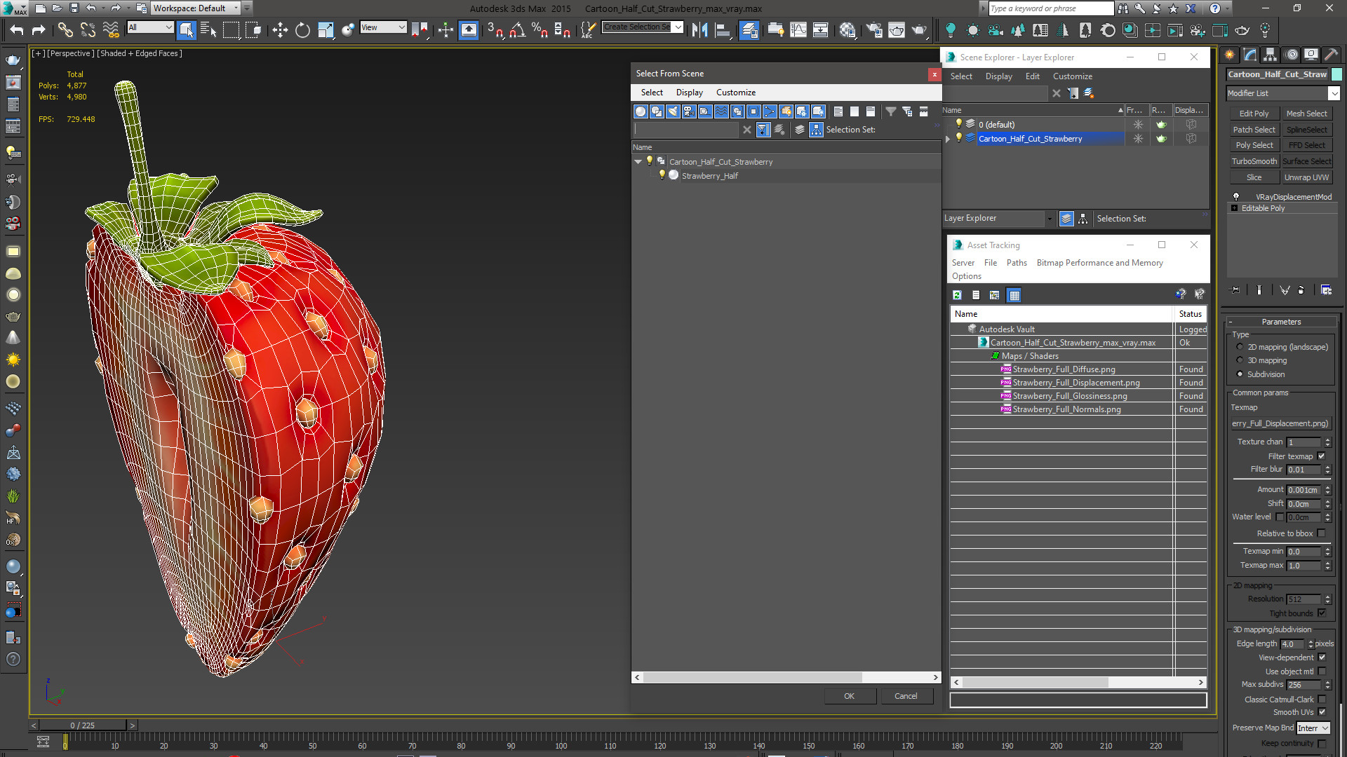 Cartoon Half Cut Strawberry 3D