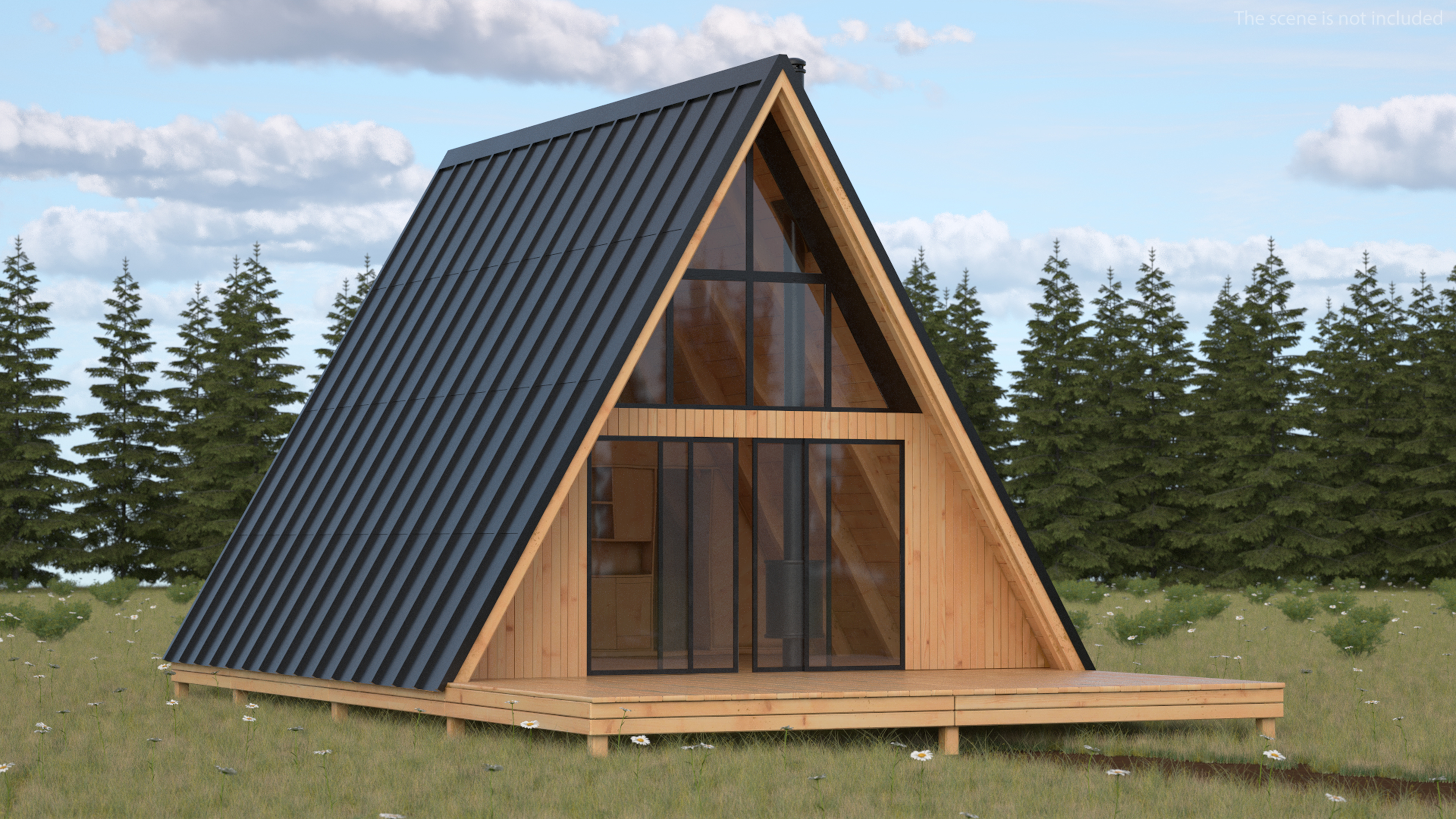 3D A Frame Cabin with Deck model