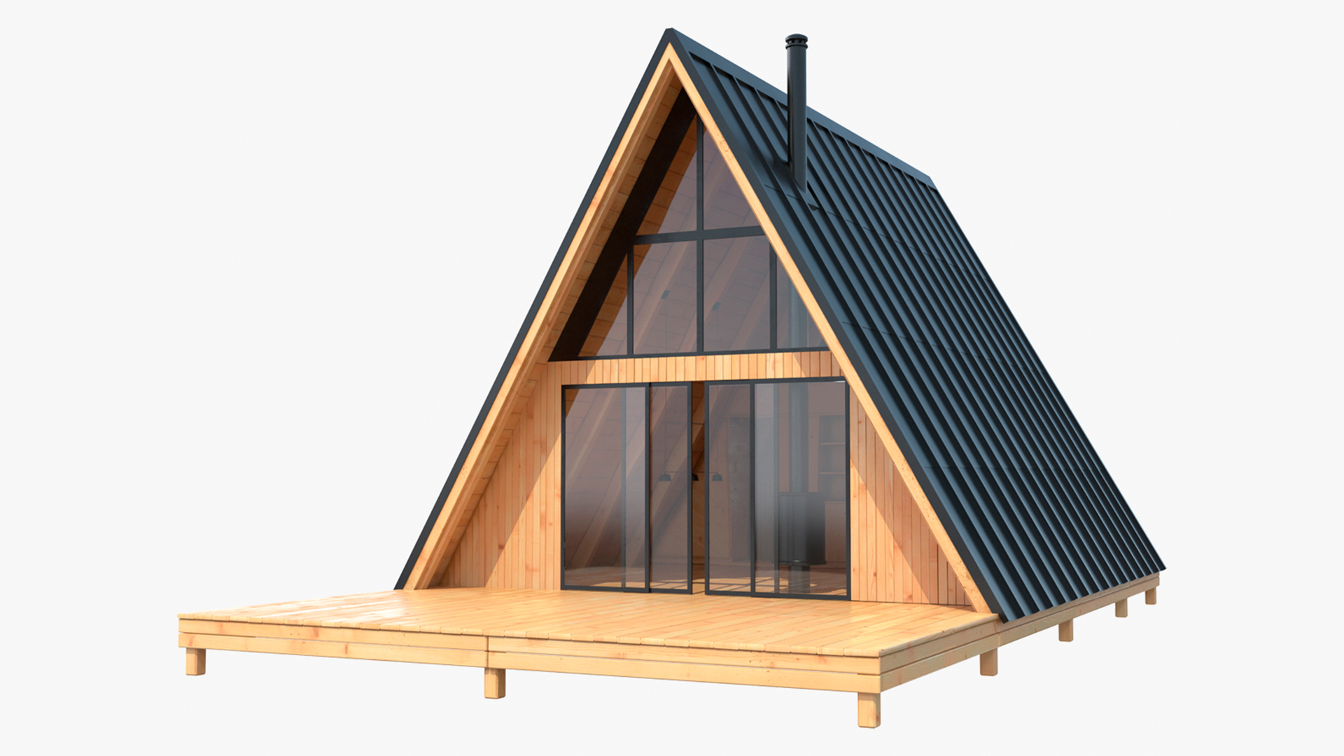 3D A Frame Cabin with Deck model