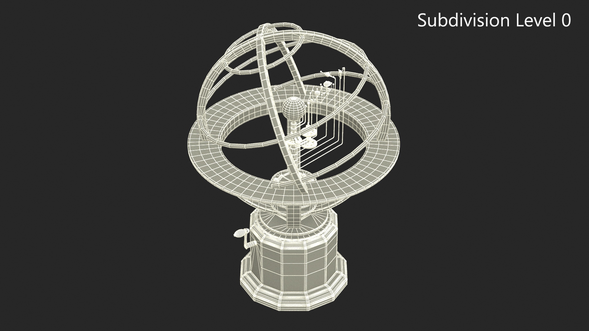 3D Retro Mechanical Solar System Orrery with Wooden Base model