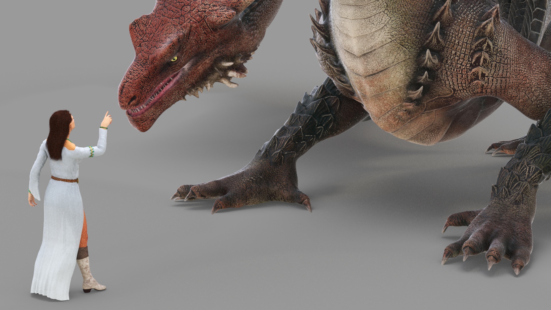 3D Fantasy Dragon and Female Elf Encounter with Fur model