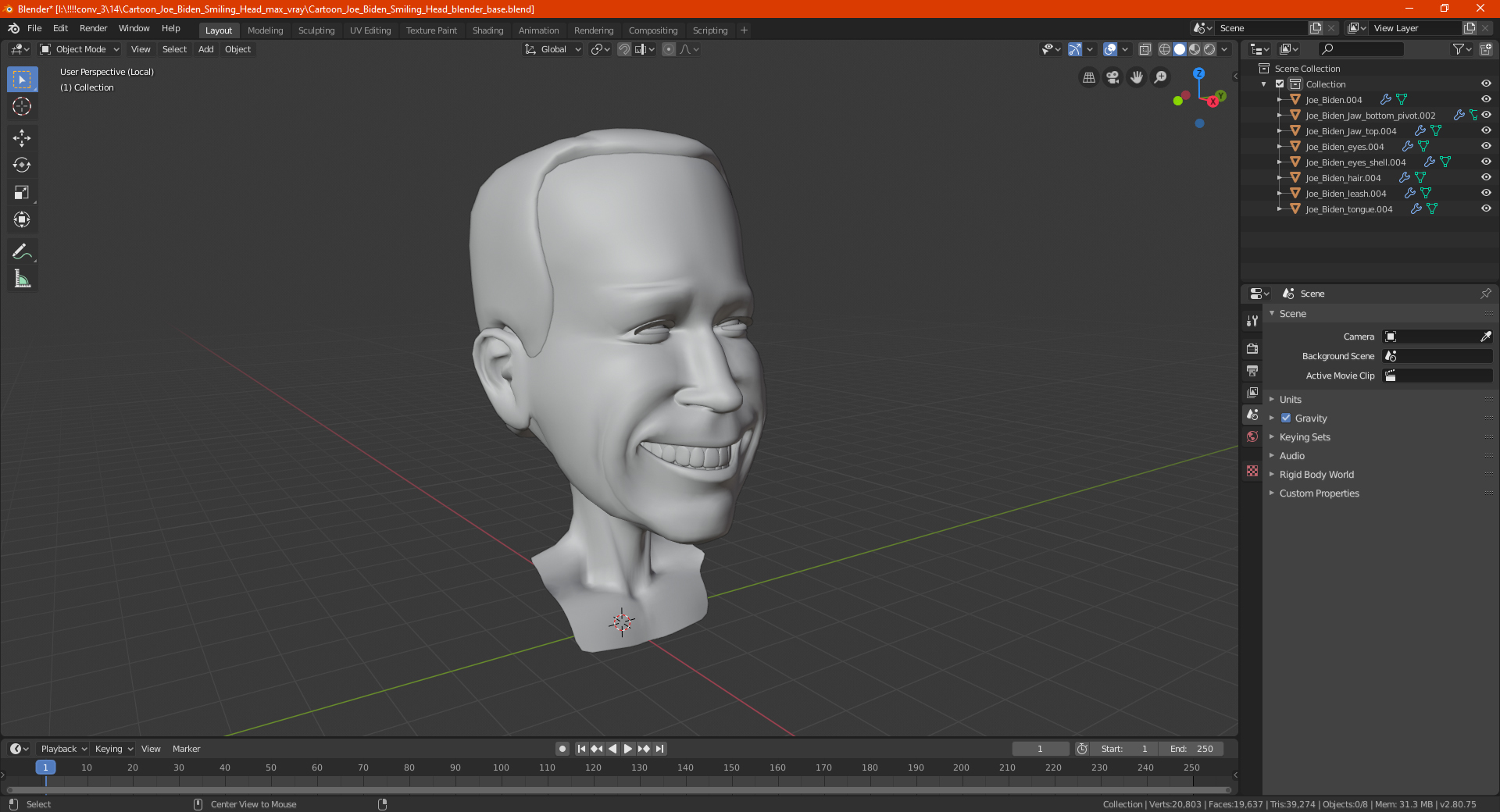 3D model Cartoon Joe Biden Smiling Head