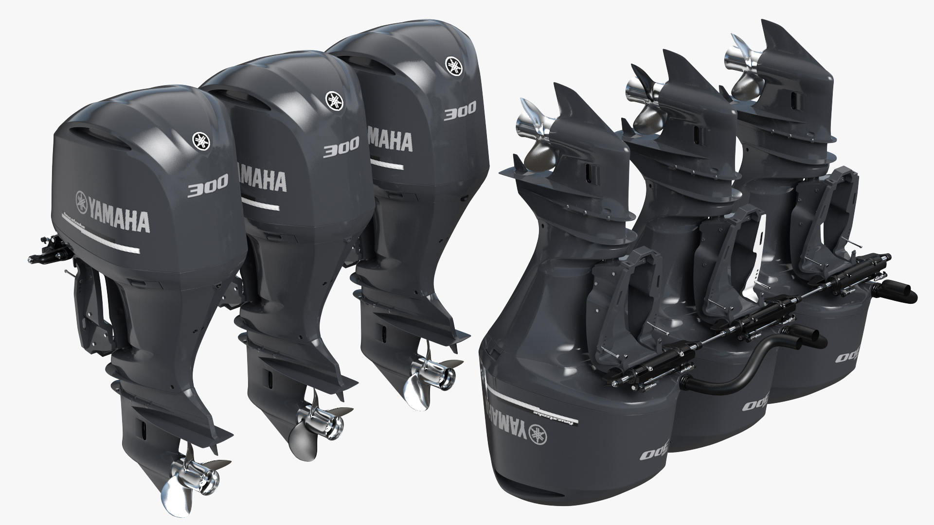 3D Triple Yamaha 350 V8 Outboard Motors