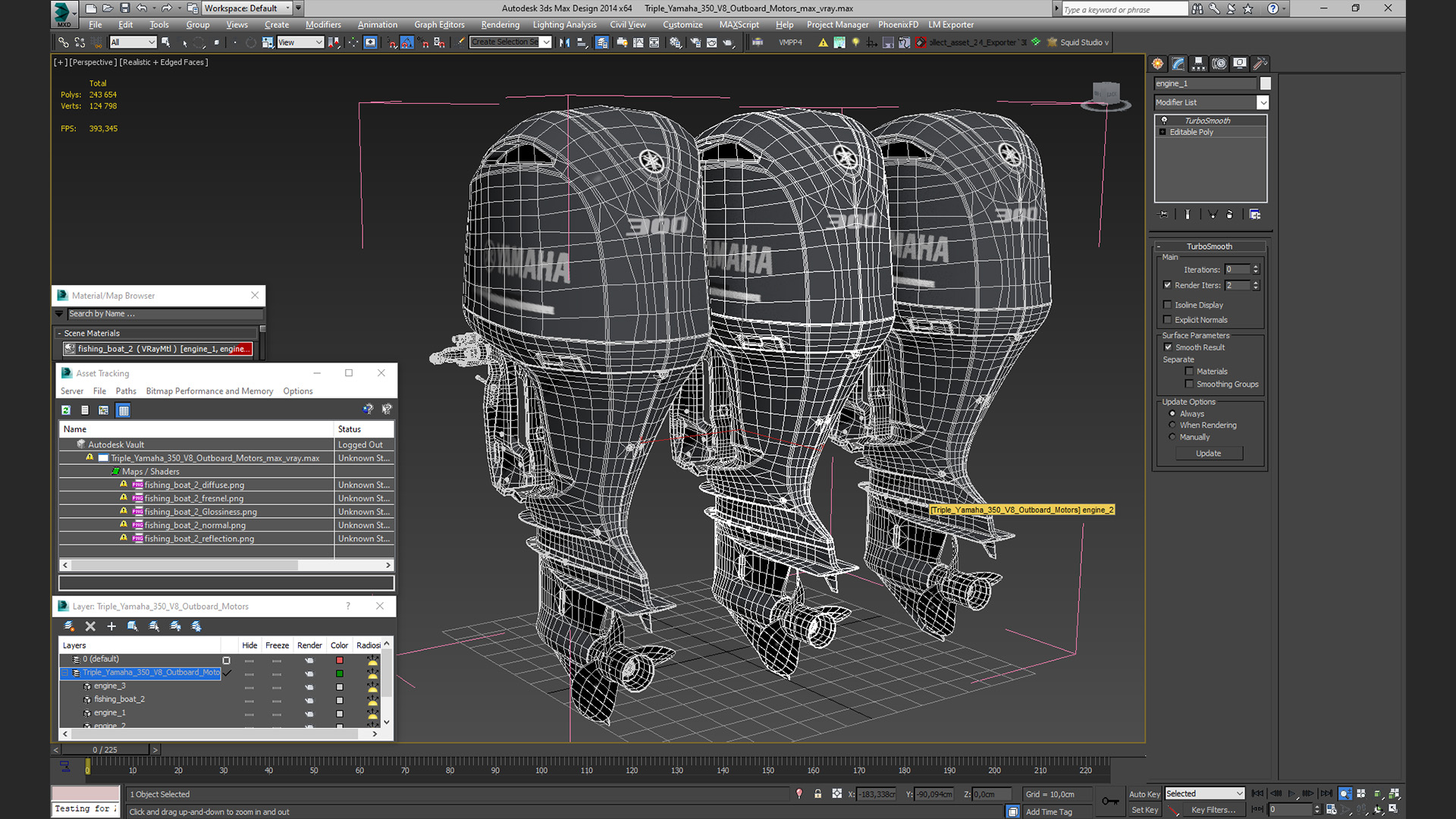 3D Triple Yamaha 350 V8 Outboard Motors