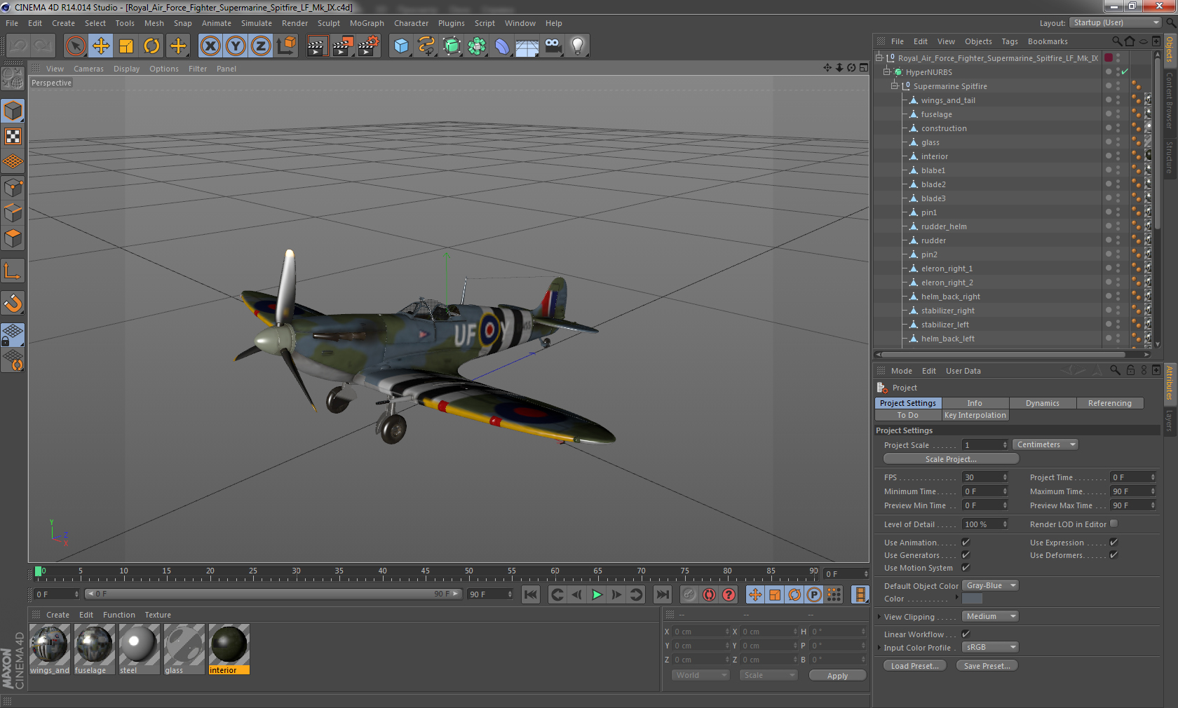 3D Royal Air Force Fighter Supermarine Spitfire LF Mk IX model