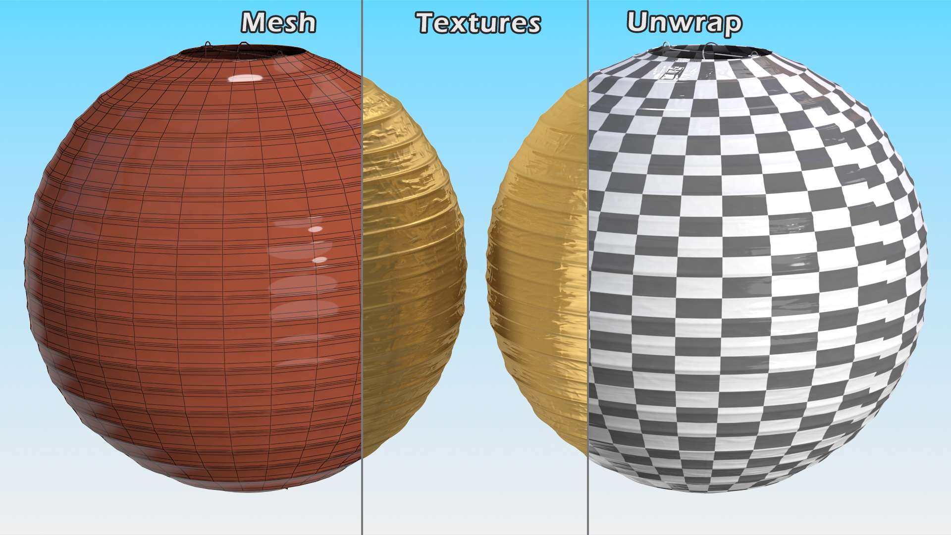 Round Paper Lantern Gold 3D model